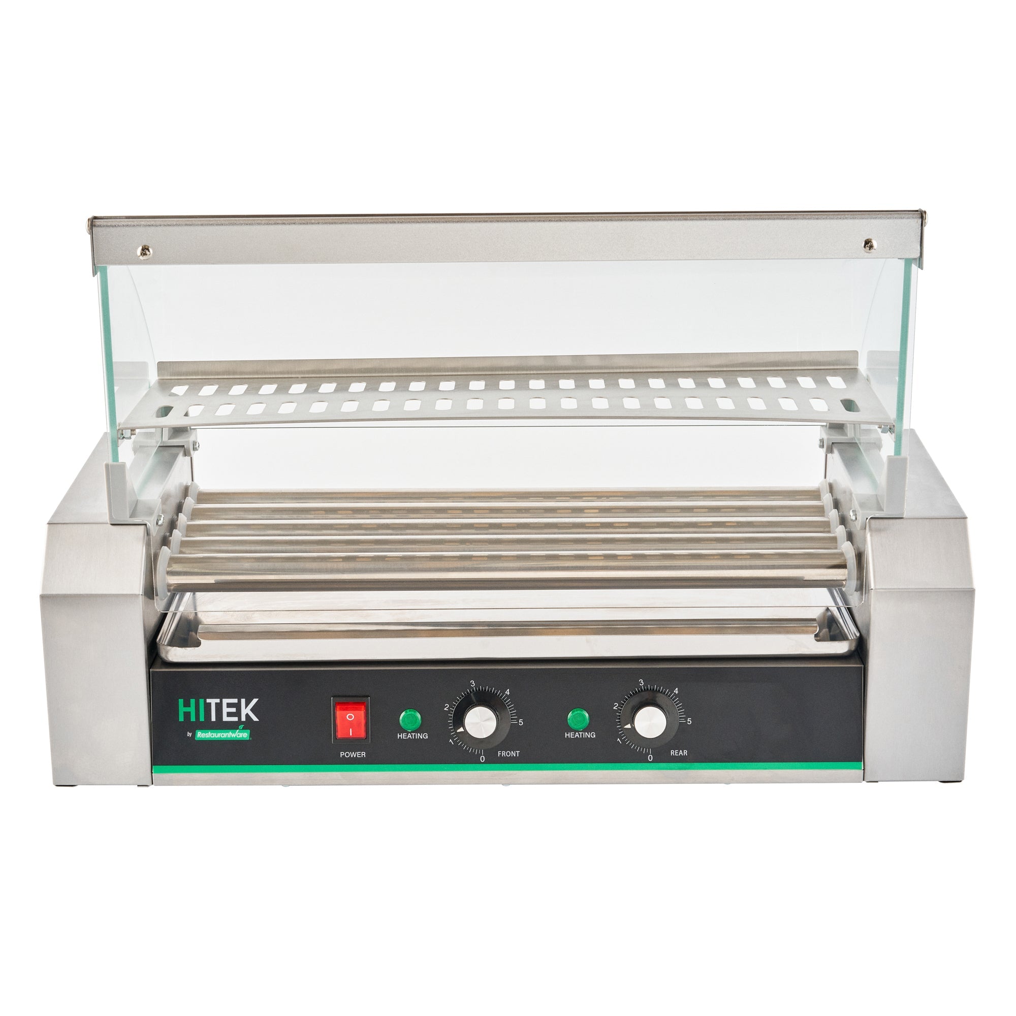 Hi Tek Stainless Steel Hot Dog Roller Grill Warmer - Fits 12 Hot Dogs and 4 Buns, Sneeze Guard - 1 count box