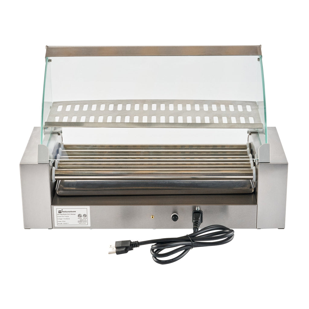 Hi Tek Stainless Steel Hot Dog Roller Grill Warmer - Fits 12 Hot Dogs and 4 Buns, Sneeze Guard - 1 count box