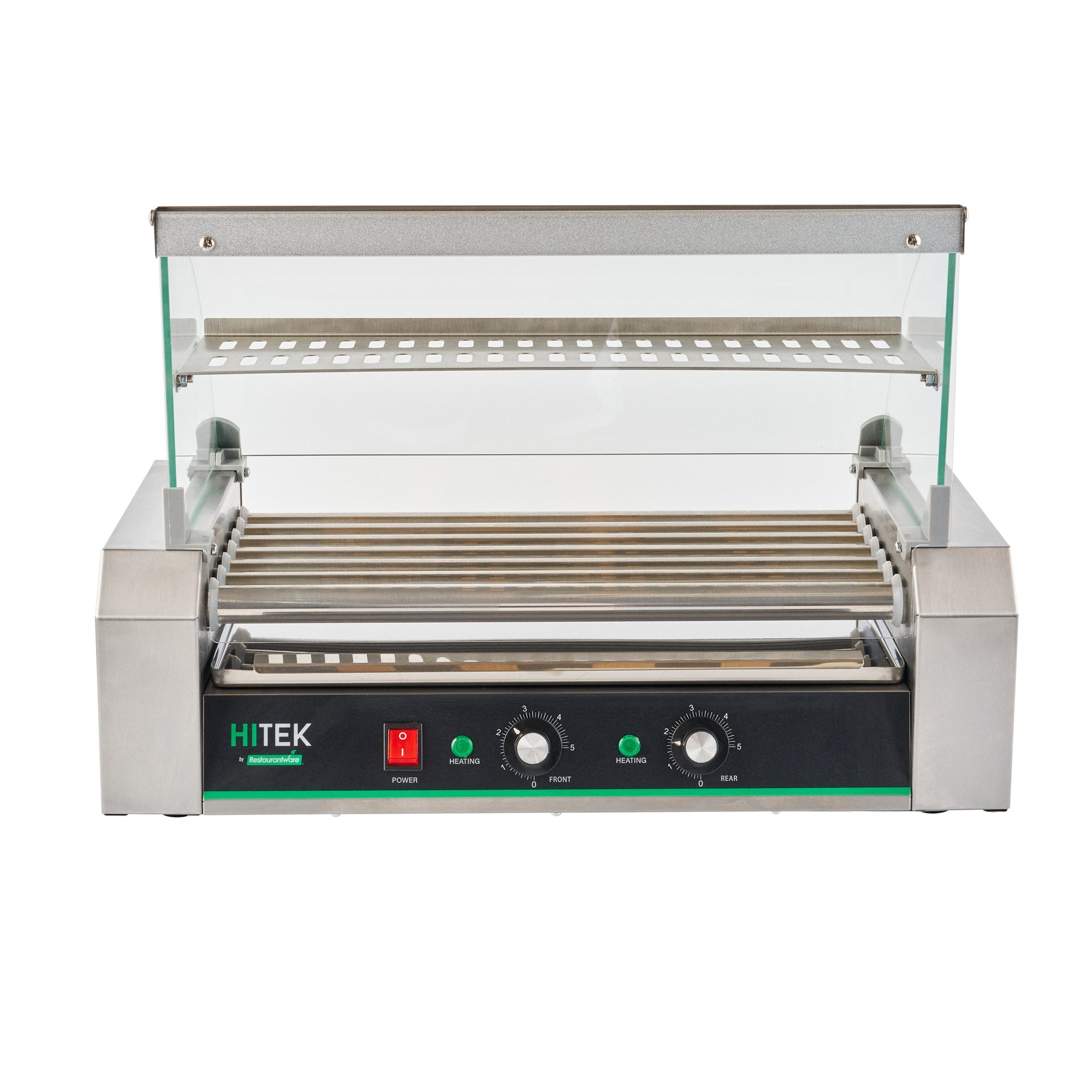 Hi Tek Stainless Steel Hot Dog Roller Grill Warmer - Fits 18 Hot Dogs and 4 Buns, Sneeze Guard - 1 count box