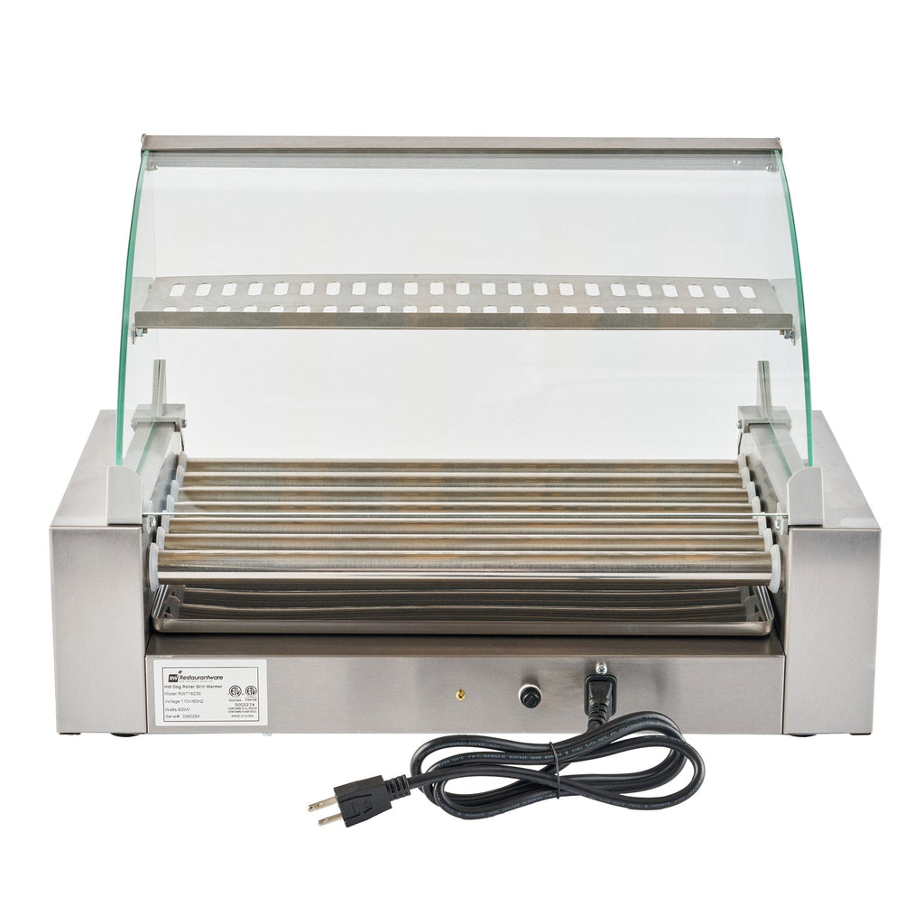 Hi Tek Stainless Steel Hot Dog Roller Grill Warmer - Fits 18 Hot Dogs and 4 Buns, Sneeze Guard - 1 count box