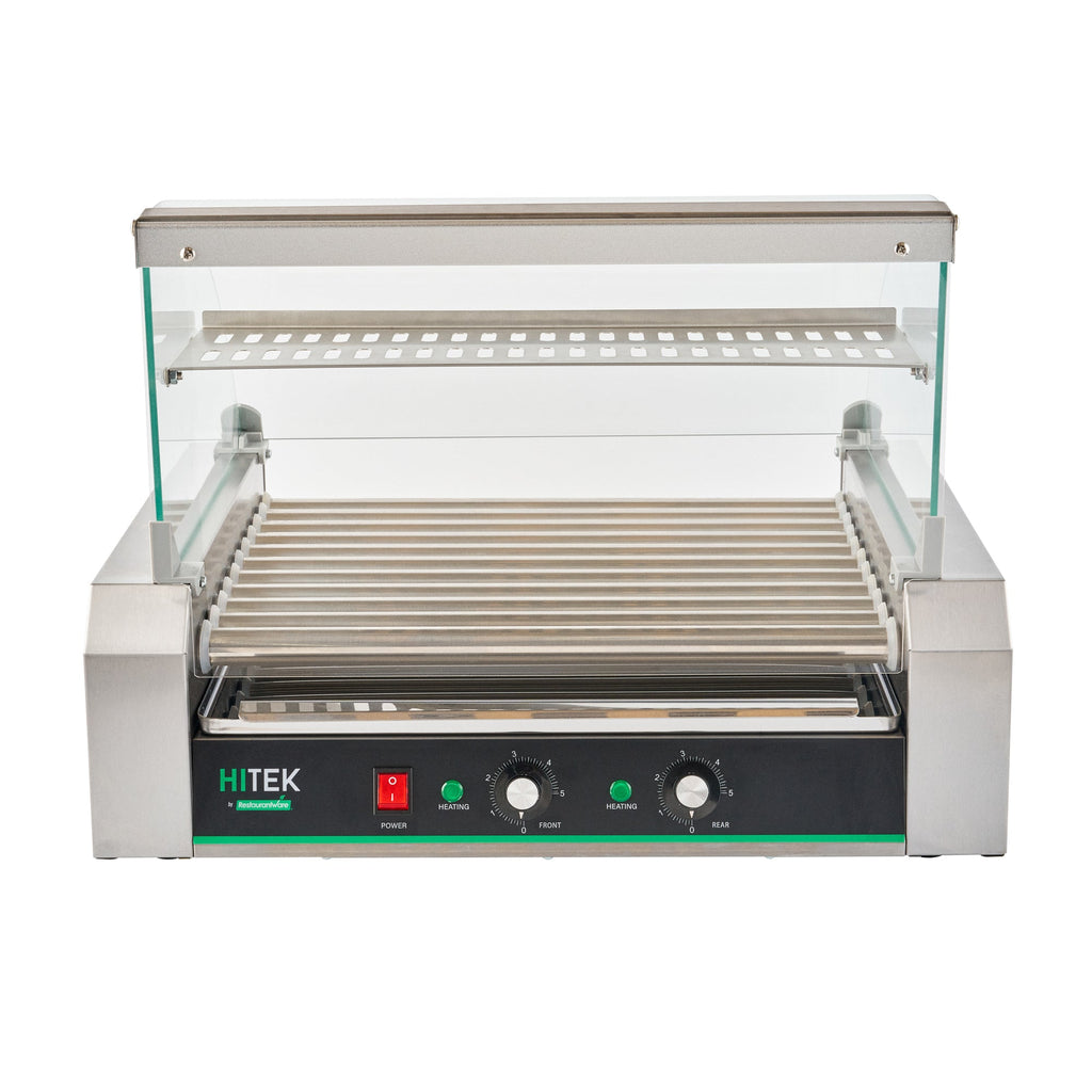 Hi Tek Stainless Steel Hot Dog Roller Grill Warmer - Fits 30 Hot Dogs and 4 Buns, Sneeze Guard - 1 count box