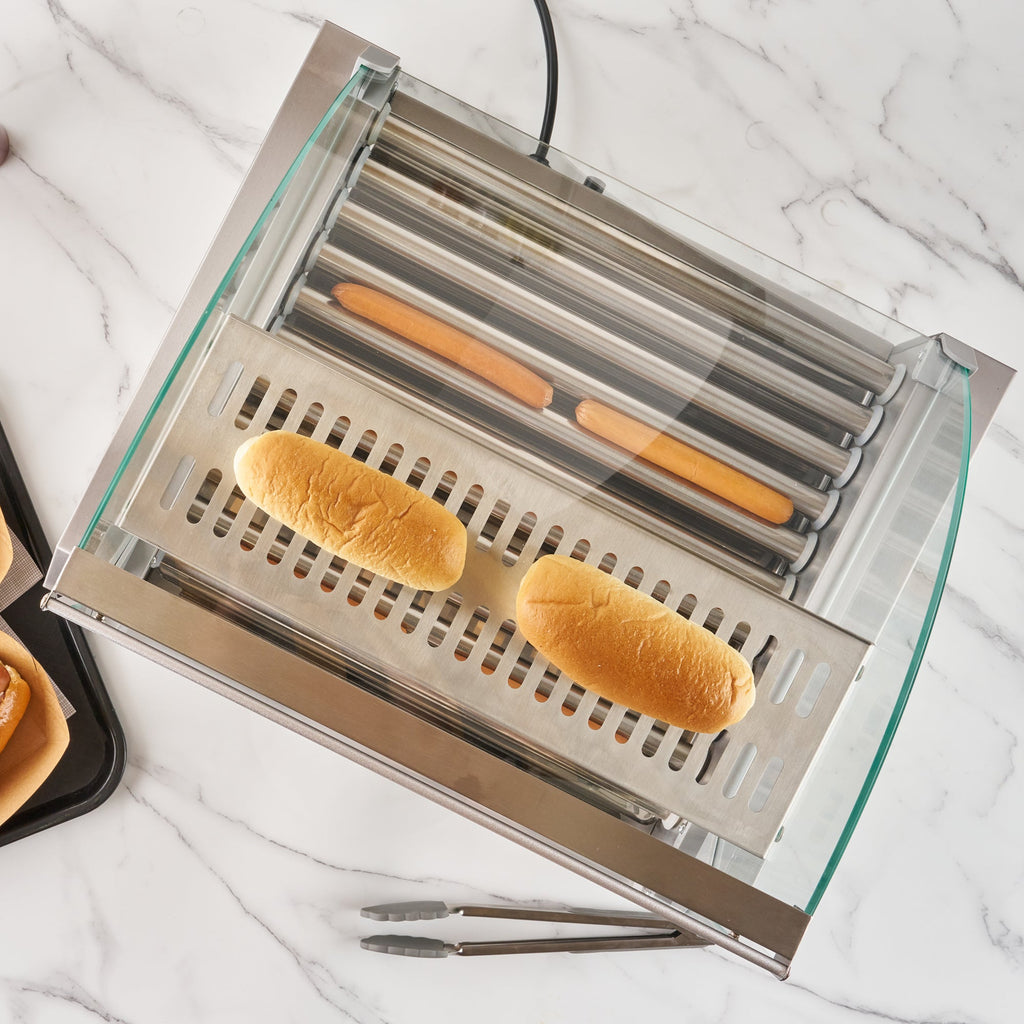 Hi Tek Stainless Steel Hot Dog Roller Grill Warmer - Fits 30 Hot Dogs and 4 Buns, Sneeze Guard - 1 count box