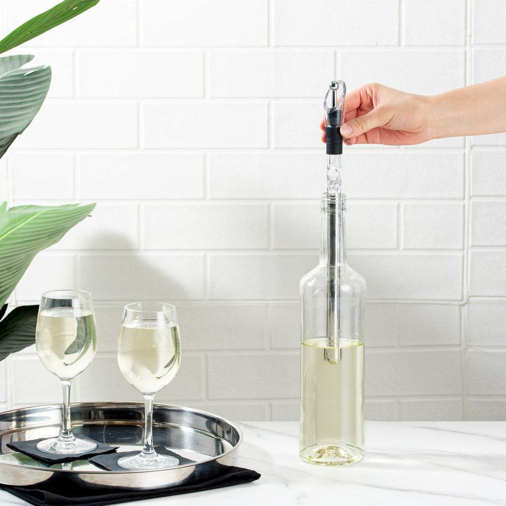 Bar Lux Stainless Steel Wine Chiller Stick / Pourer - with Aerator and Stopper - 12 3/4" - 1 count box