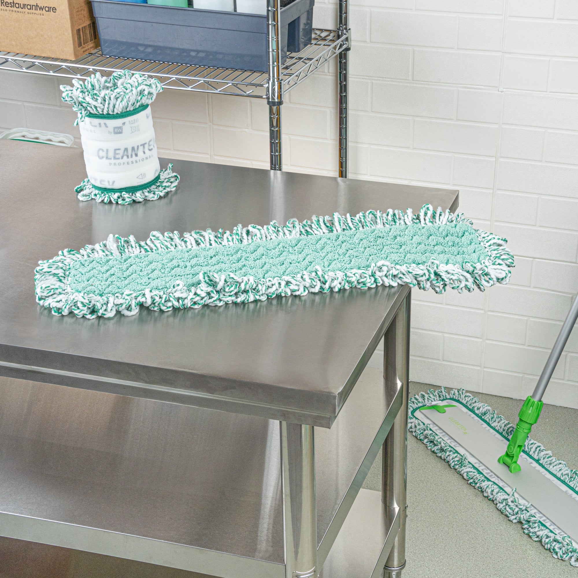 Clean Tek Professional Green Microfiber Fringed Dust Mop Pad - Zig Zag - 28 1/4" - 1 count box