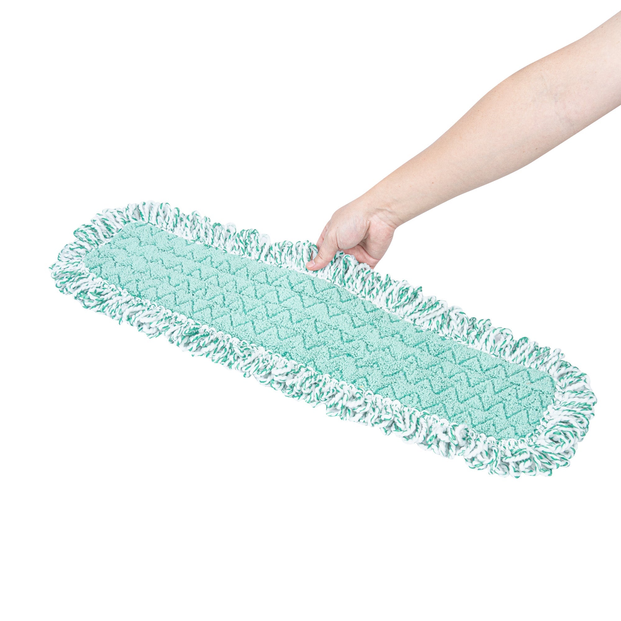 Clean Tek Professional Green Microfiber Fringed Dust Mop Pad - Zig Zag - 28 1/4" - 1 count box