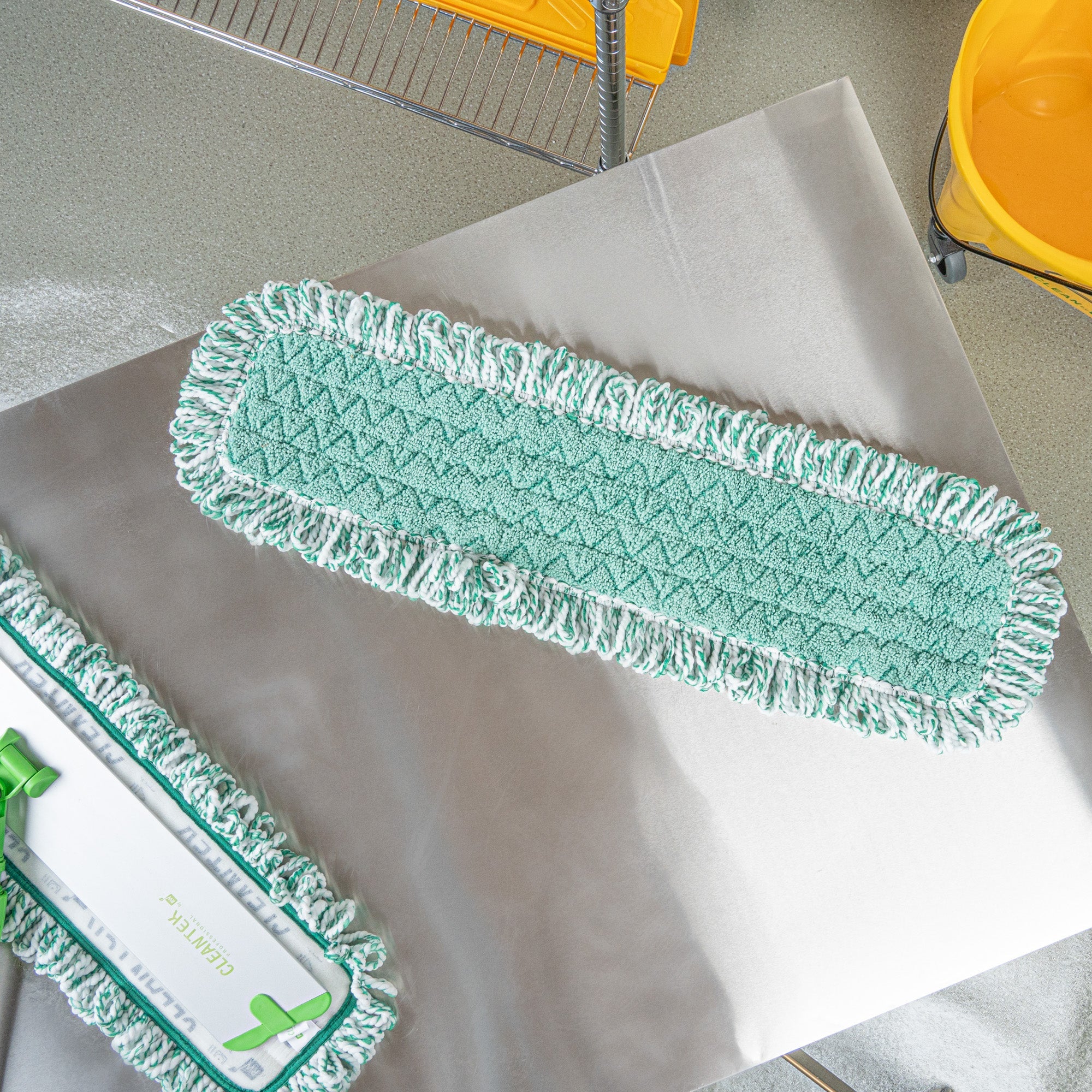 Clean Tek Professional Green Microfiber Fringed Dust Mop Pad - Zig Zag - 28 1/4" - 1 count box