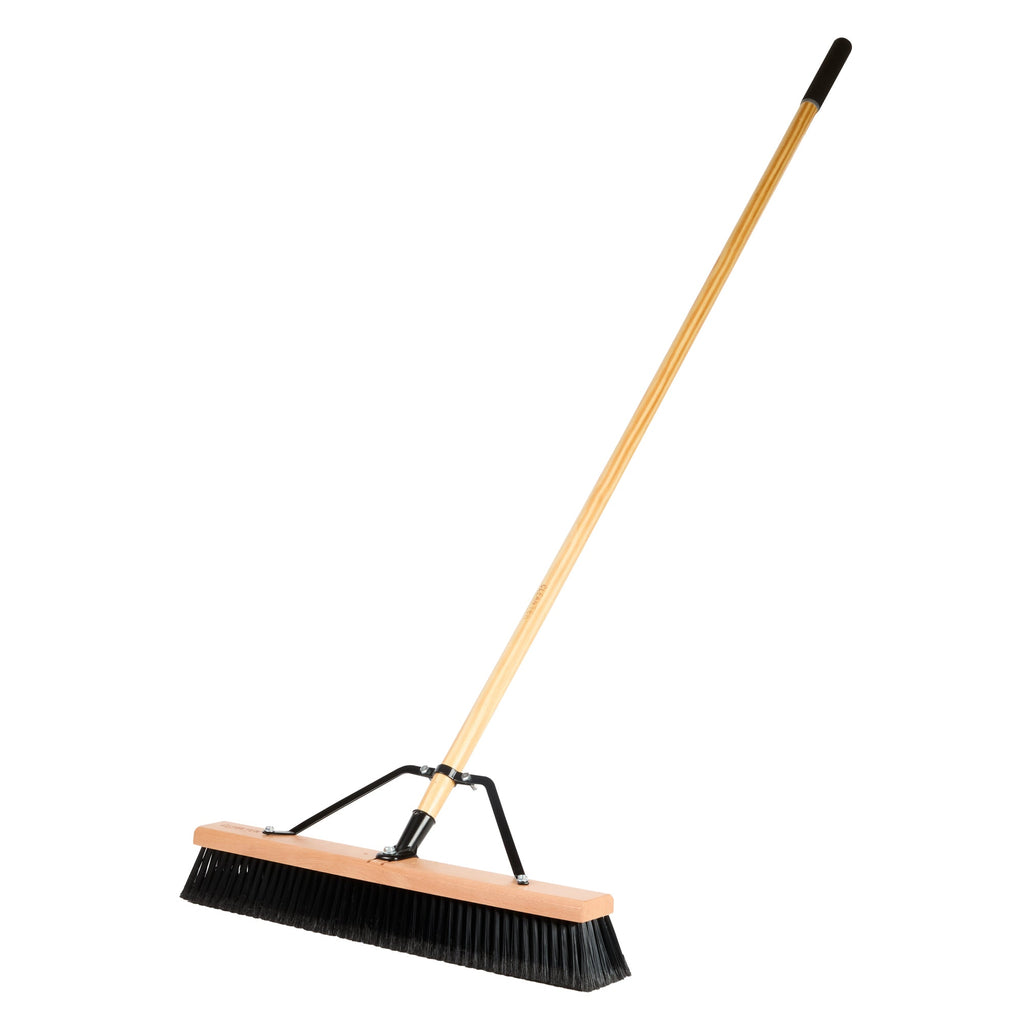 Clean Tek Professional 24" Contractor / Push Broom - with Fine Flagged Bristles, 60" Wood Handle - 1 count box