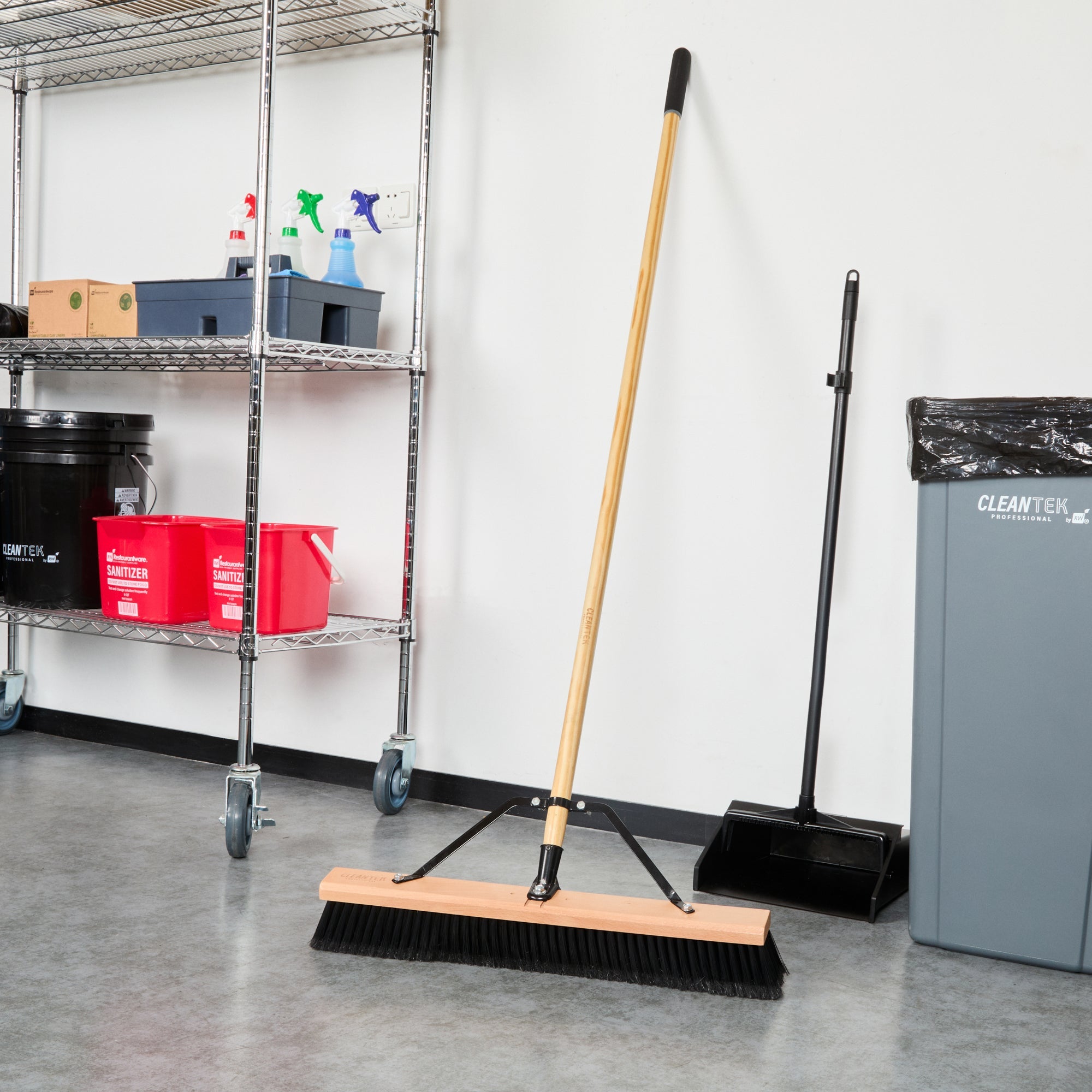 Clean Tek Professional 24" Contractor / Push Broom - with Fine Flagged Bristles, 60" Wood Handle - 1 count box