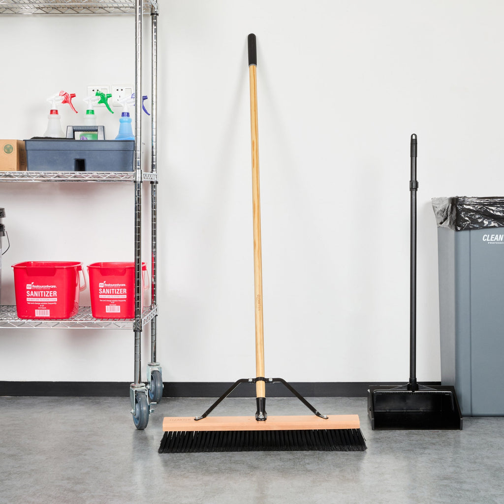 Clean Tek Professional 24" Contractor / Push Broom - with Fine Flagged Bristles, 60" Wood Handle - 1 count box