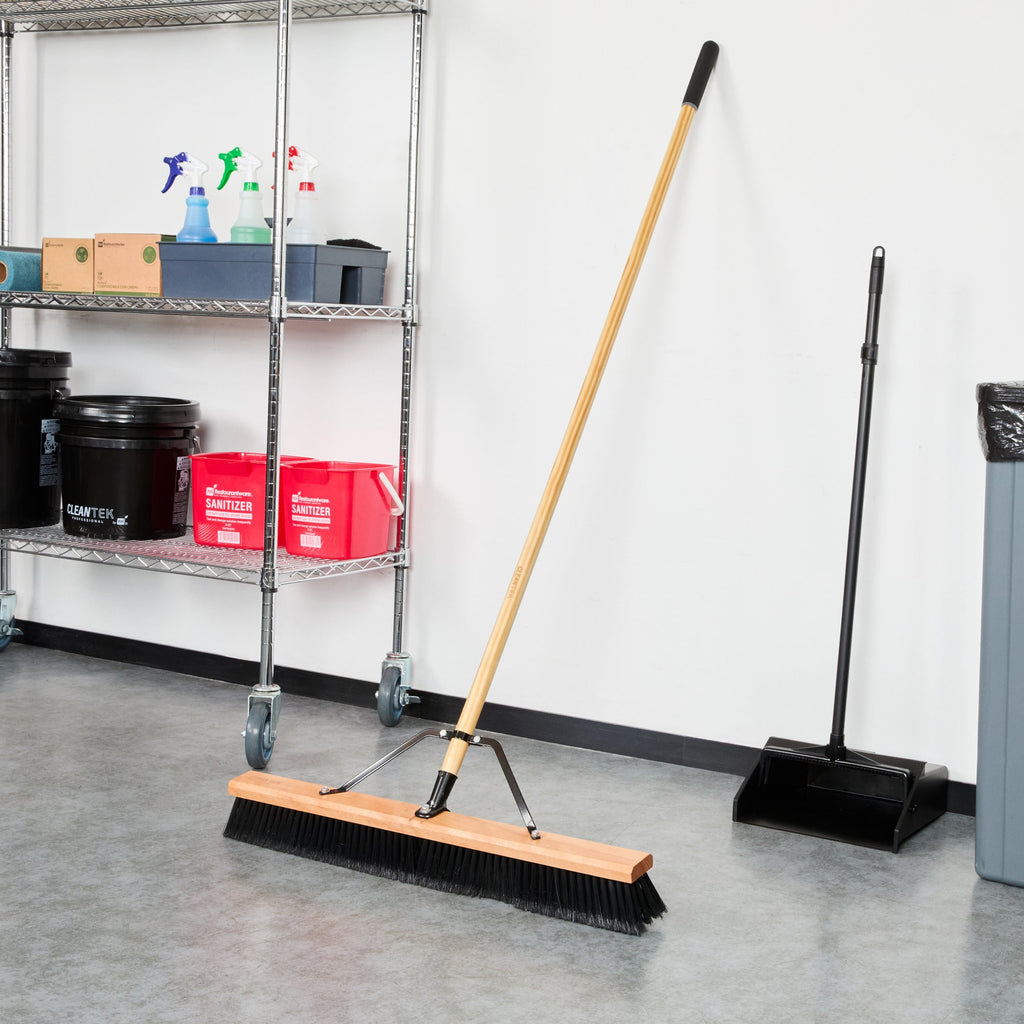 Clean Tek Professional 30" Contractor / Push Broom - with Fine Flagged Bristles, 60" Wood Handle - 1 count box