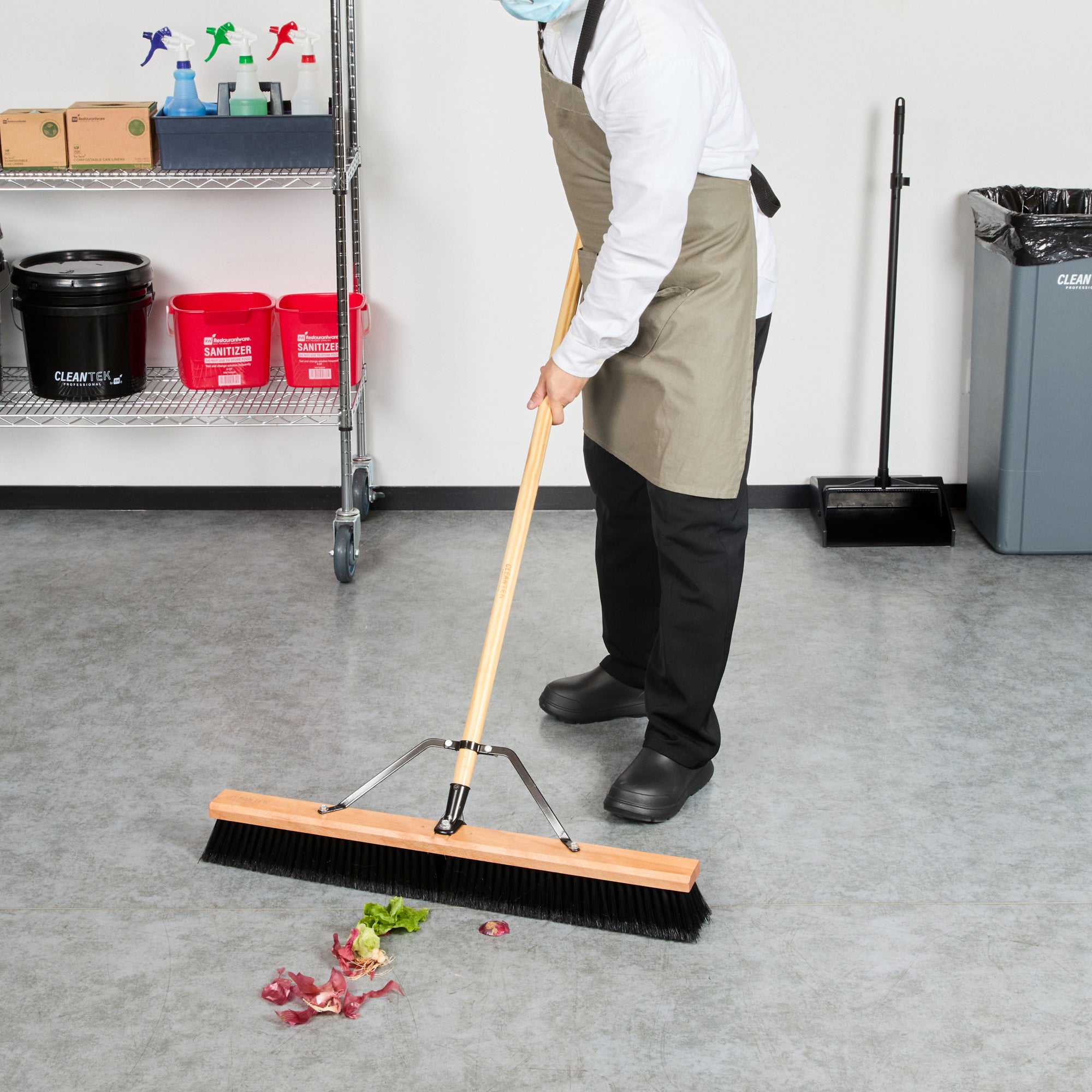Clean Tek Professional 30" Contractor / Push Broom - with Fine Flagged Bristles, 60" Wood Handle - 1 count box