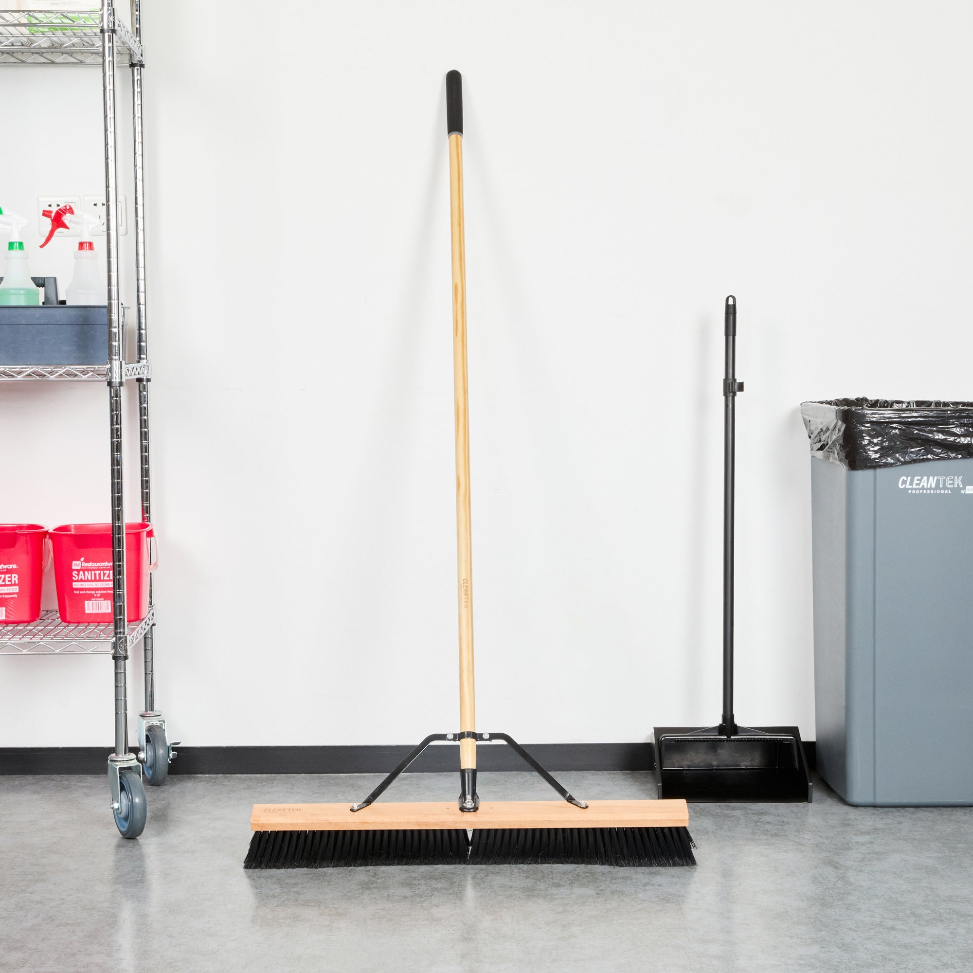 Clean Tek Professional 30" Contractor / Push Broom - with Fine Flagged Bristles, 60" Wood Handle - 1 count box