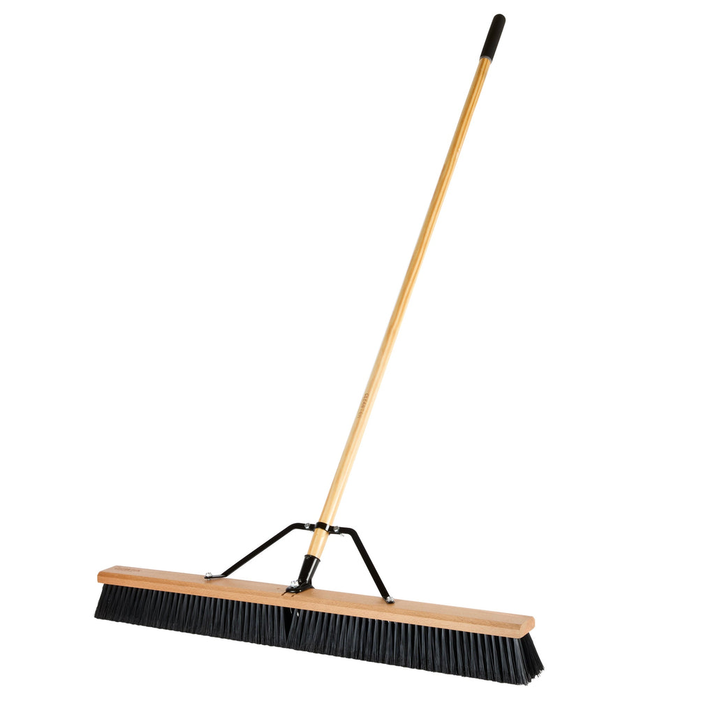 Clean Tek Professional 36" Contractor / Push Broom - with Fine Flagged Bristles, 60" Wood Handle - 1 count box