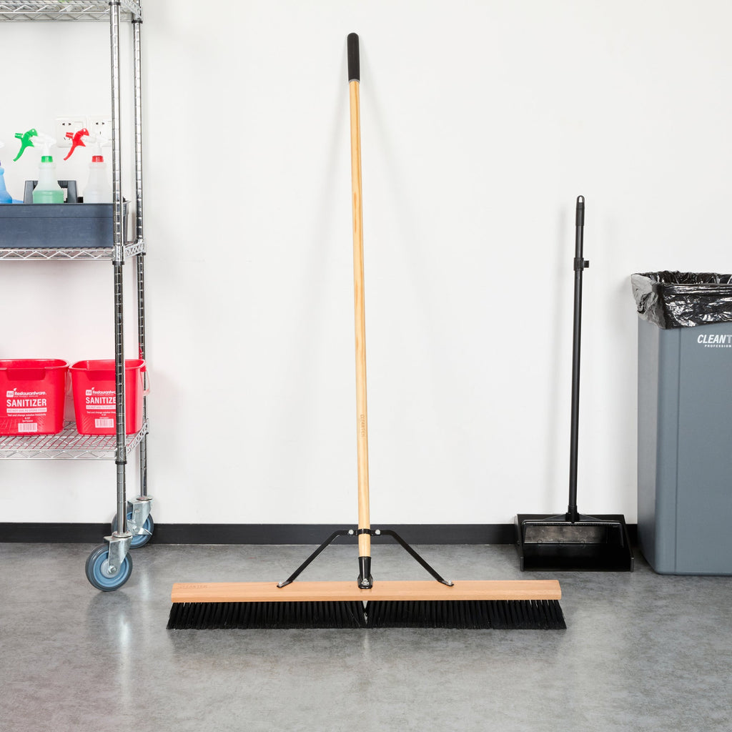 Clean Tek Professional 36" Contractor / Push Broom - with Fine Flagged Bristles, 60" Wood Handle - 1 count box