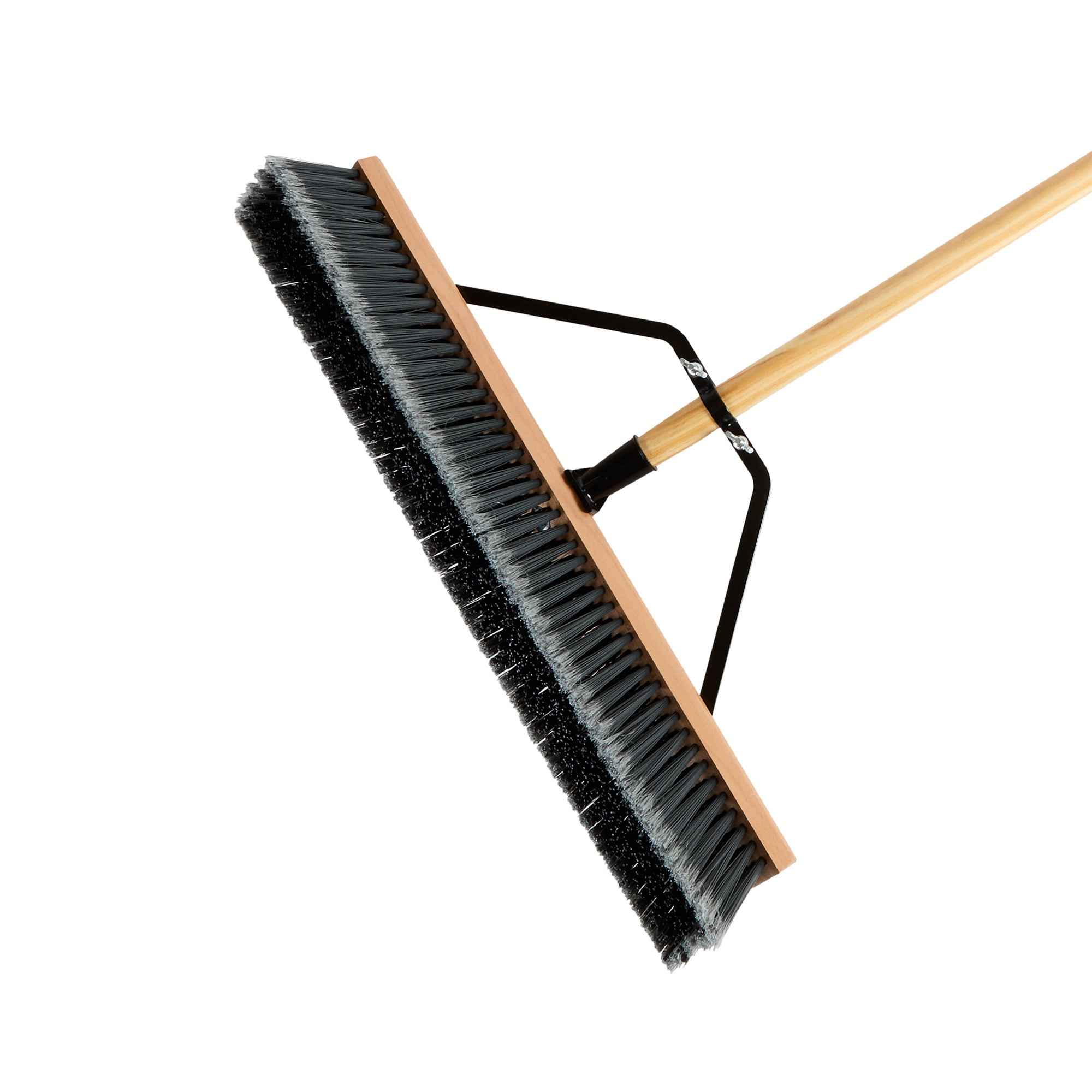 Clean Tek Professional 24" Contractor / Push Broom - with Medium Flagged Bristles, 60" Wood Handle - 1 count box