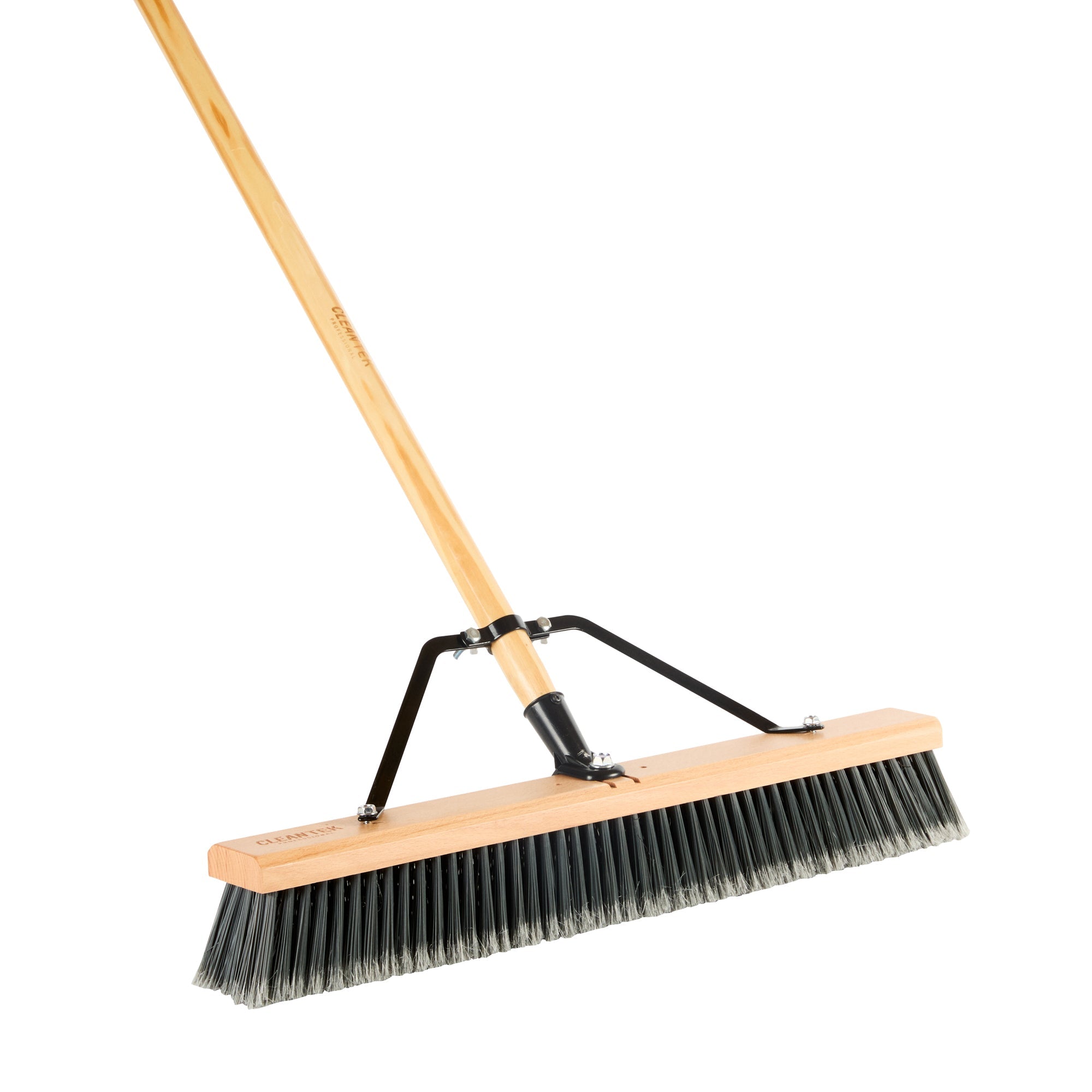 Clean Tek Professional 24" Contractor / Push Broom - with Medium Flagged Bristles, 60" Wood Handle - 1 count box