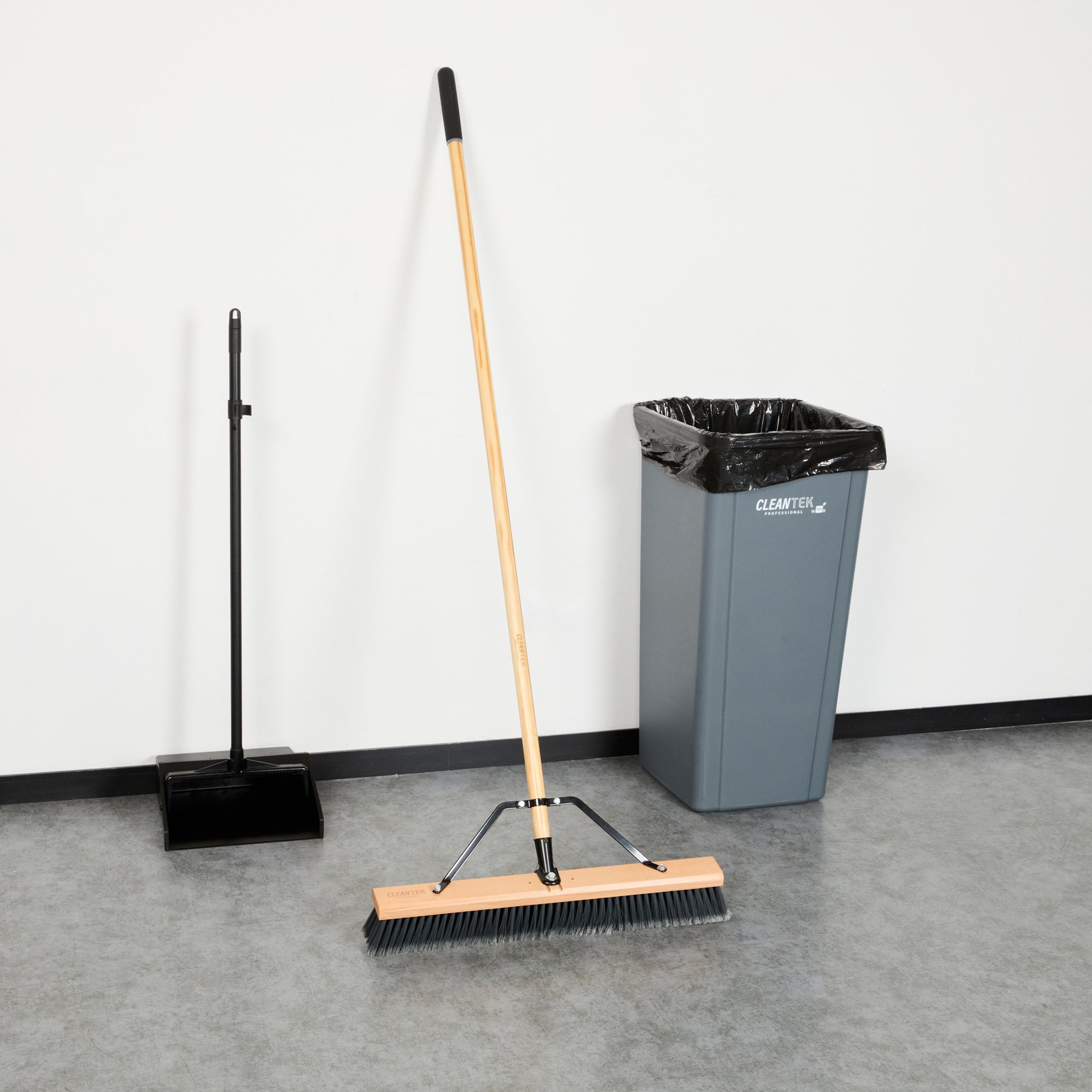Clean Tek Professional 24" Contractor / Push Broom - with Medium Flagged Bristles, 60" Wood Handle - 1 count box