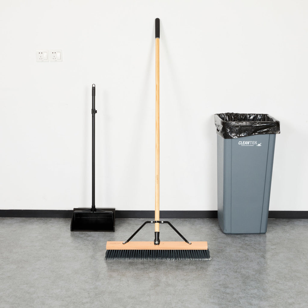 Clean Tek Professional 24" Contractor / Push Broom - with Medium Flagged Bristles, 60" Wood Handle - 1 count box