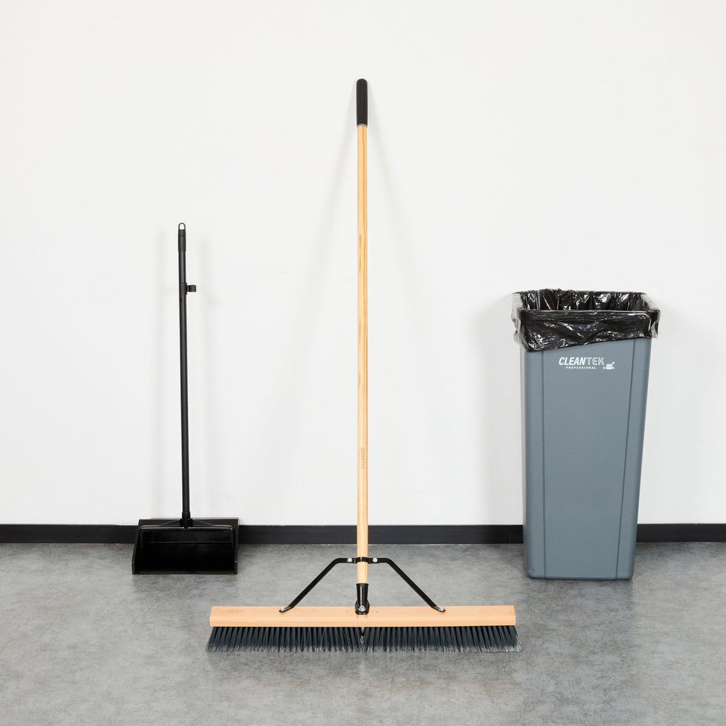 Clean Tek Professional 30" Contractor / Push Broom - with Medium Flagged Bristles, 60" Wood Handle - 1 count box