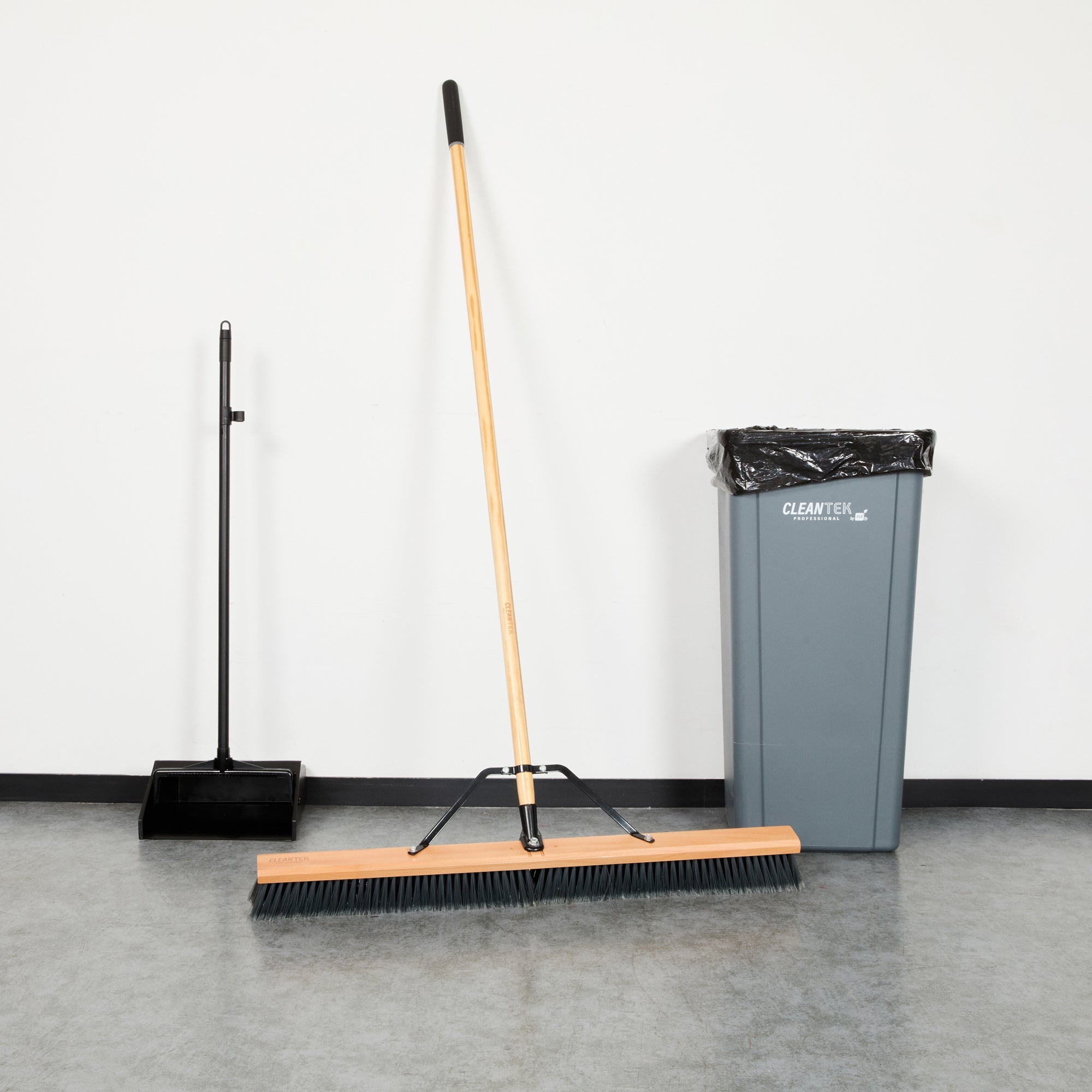 Clean Tek Professional 36" Contractor / Push Broom - with Medium Flagged Bristles, 60" Wood Handle - 1 count box