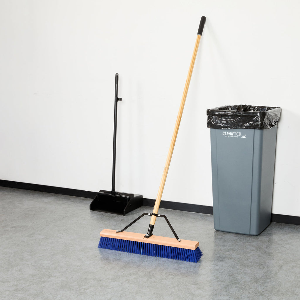Clean Tek Professional 24" Contractor / Push Broom - with Heavy Flagged Bristles, 60" Wood Handle - 1 count box