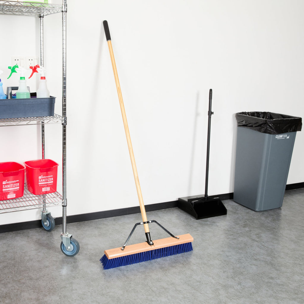Clean Tek Professional 24" Contractor / Push Broom - with Heavy Flagged Bristles, 60" Wood Handle - 1 count box