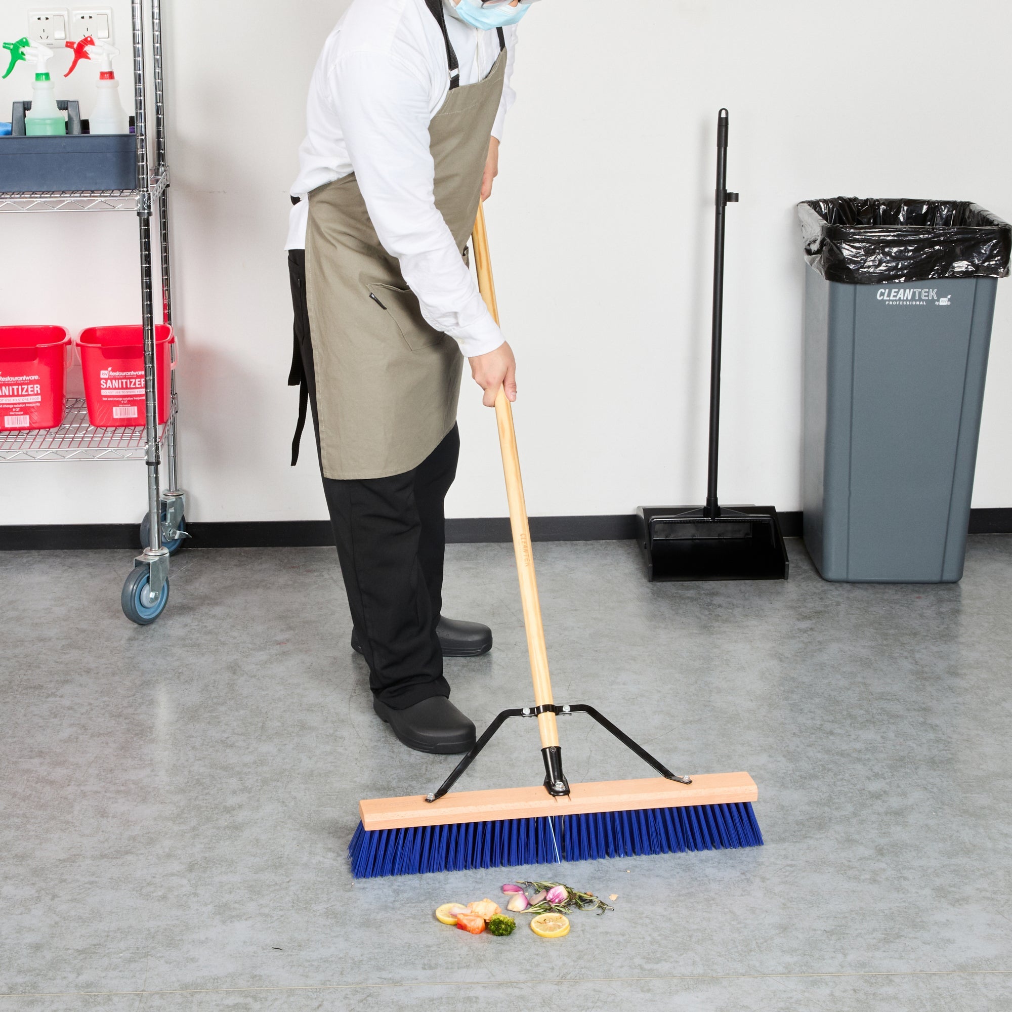 Clean Tek Professional 24" Contractor / Push Broom - with Heavy Flagged Bristles, 60" Wood Handle - 1 count box