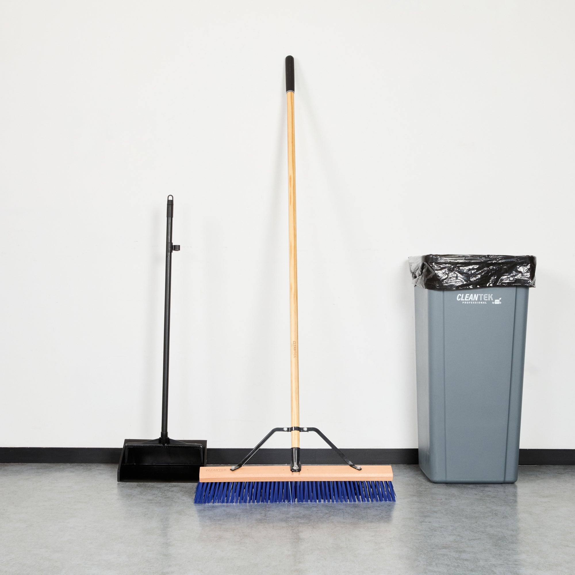 Clean Tek Professional 24" Contractor / Push Broom - with Heavy Flagged Bristles, 60" Wood Handle - 1 count box