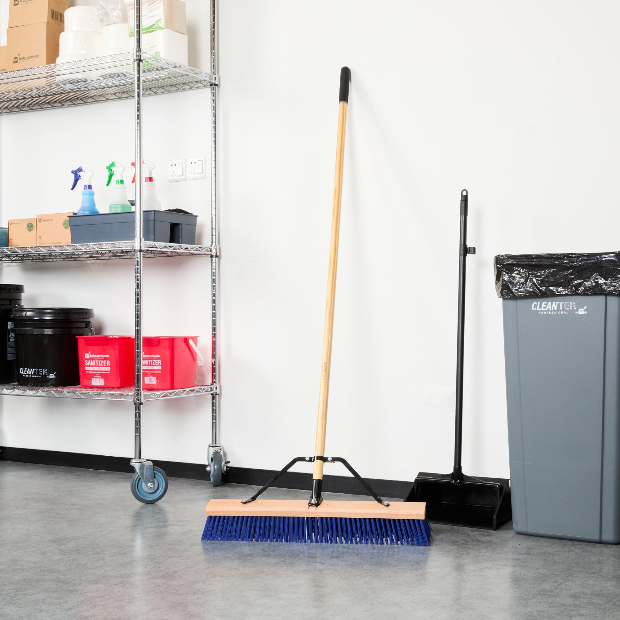 Clean Tek Professional 24" Contractor / Push Broom - with Heavy Flagged Bristles, 60" Wood Handle - 1 count box
