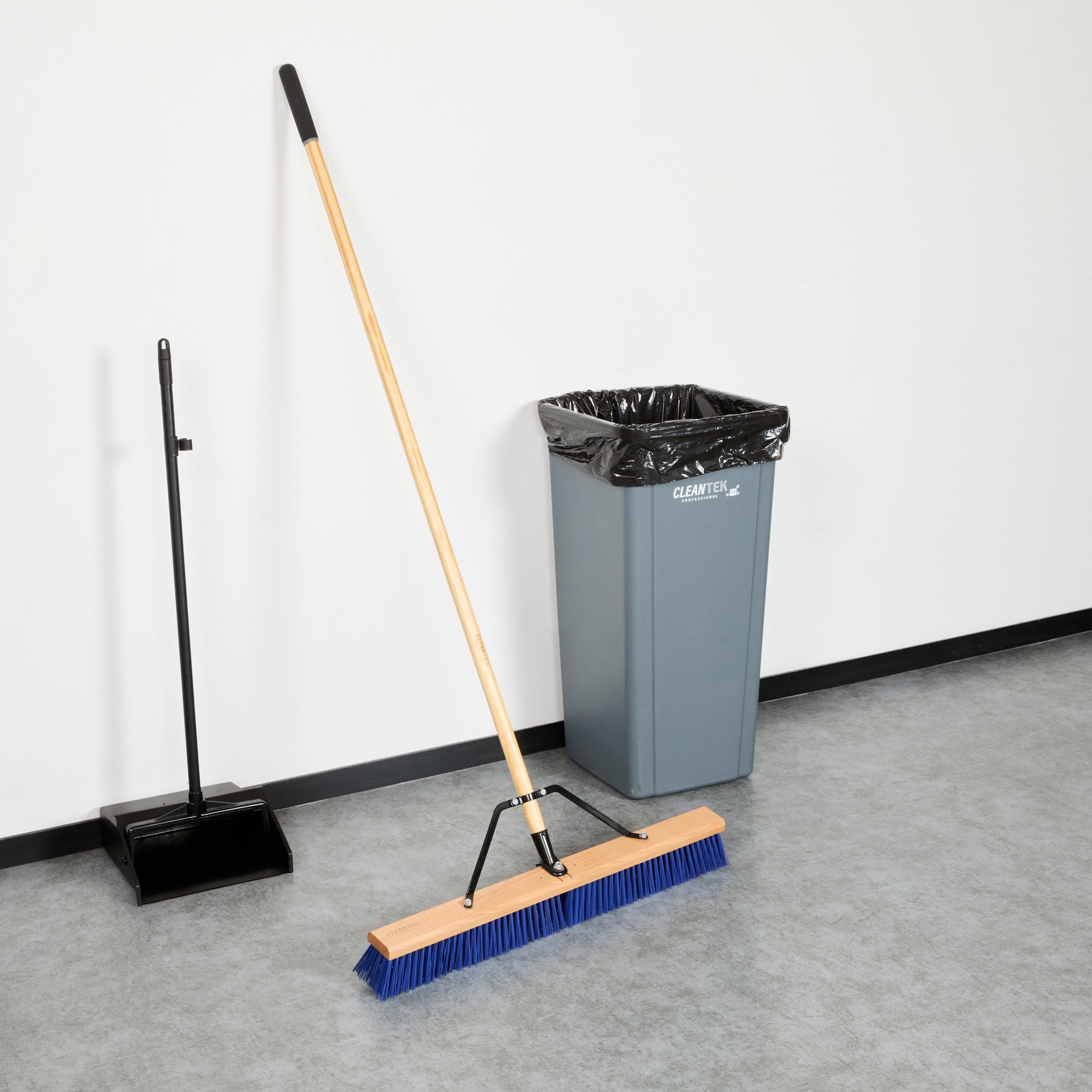 Clean Tek Professional 30" Contractor / Push Broom - with Heavy Flagged Bristles, 60" Wood Handle - 1 count box