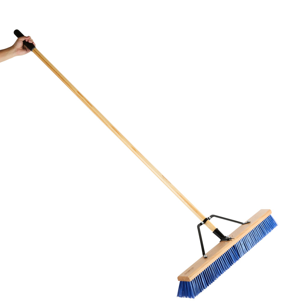Clean Tek Professional 30" Contractor / Push Broom - with Heavy Flagged Bristles, 60" Wood Handle - 1 count box