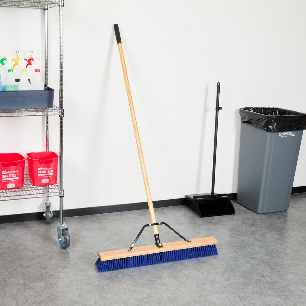 Clean Tek Professional 30" Contractor / Push Broom - with Heavy Flagged Bristles, 60" Wood Handle - 1 count box