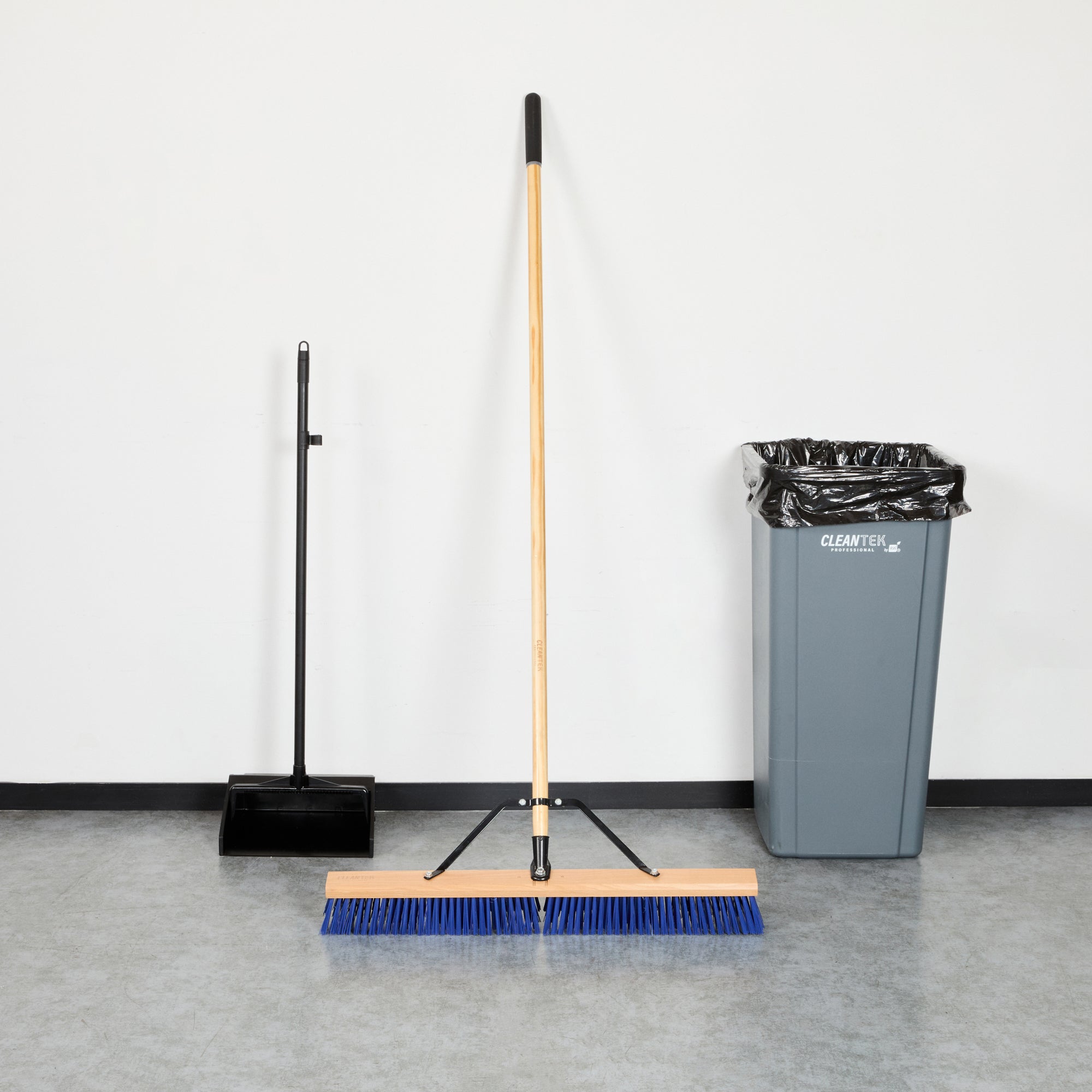 Clean Tek Professional 30" Contractor / Push Broom - with Heavy Flagged Bristles, 60" Wood Handle - 1 count box