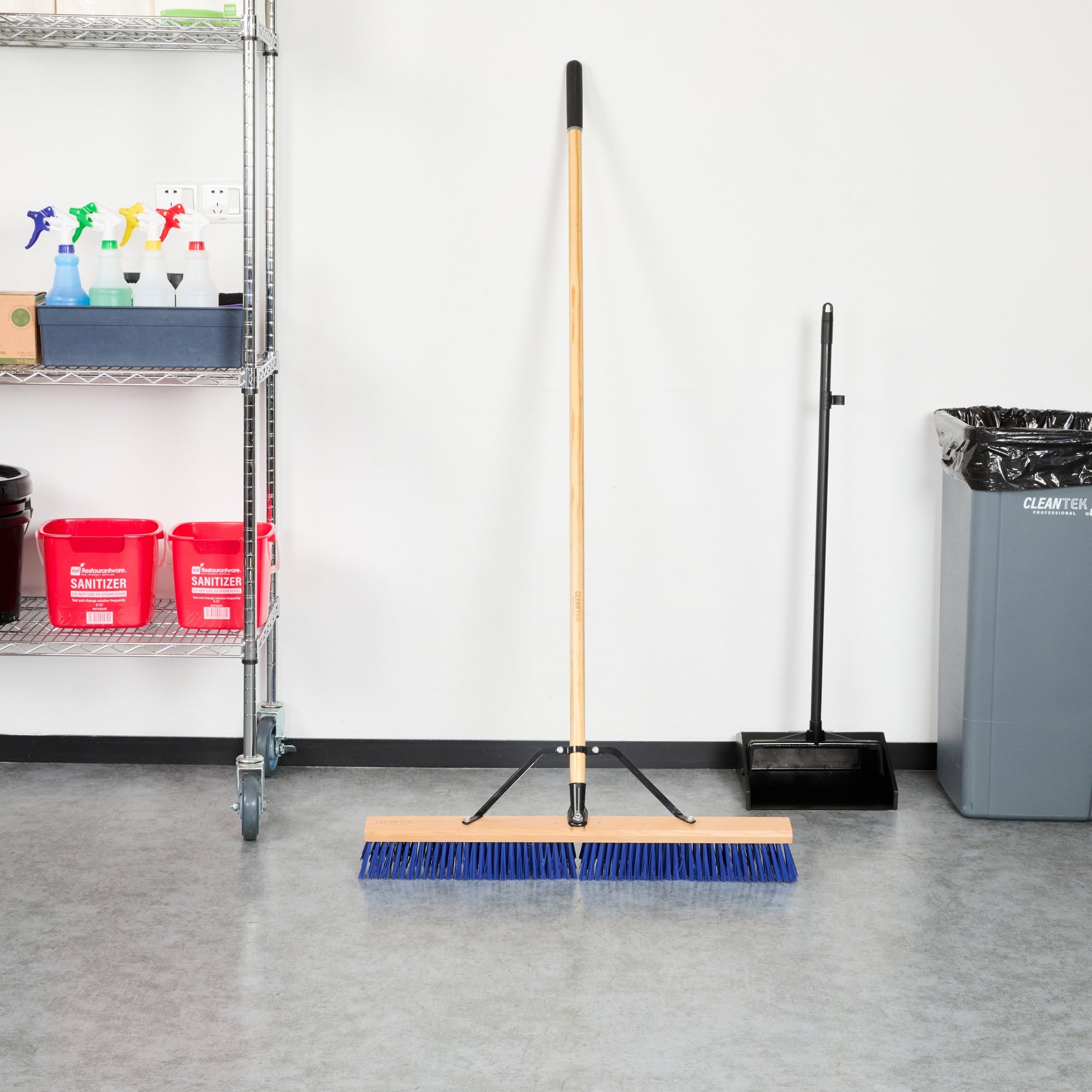 Clean Tek Professional 30" Contractor / Push Broom - with Heavy Flagged Bristles, 60" Wood Handle - 1 count box