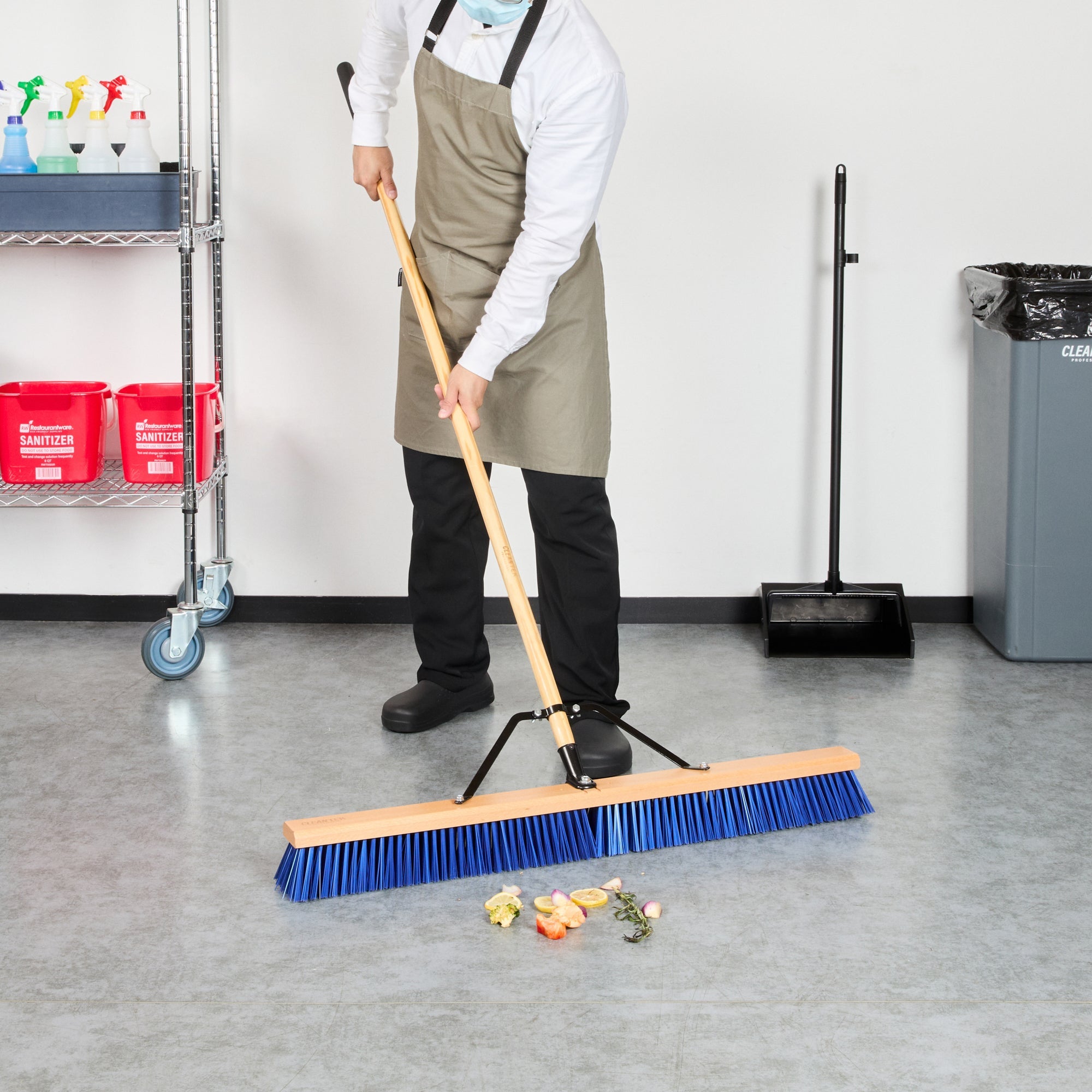 Clean Tek Professional 36" Contractor / Push Broom - with Heavy Flagged Bristles, 60" Wood Handle - 1 count box