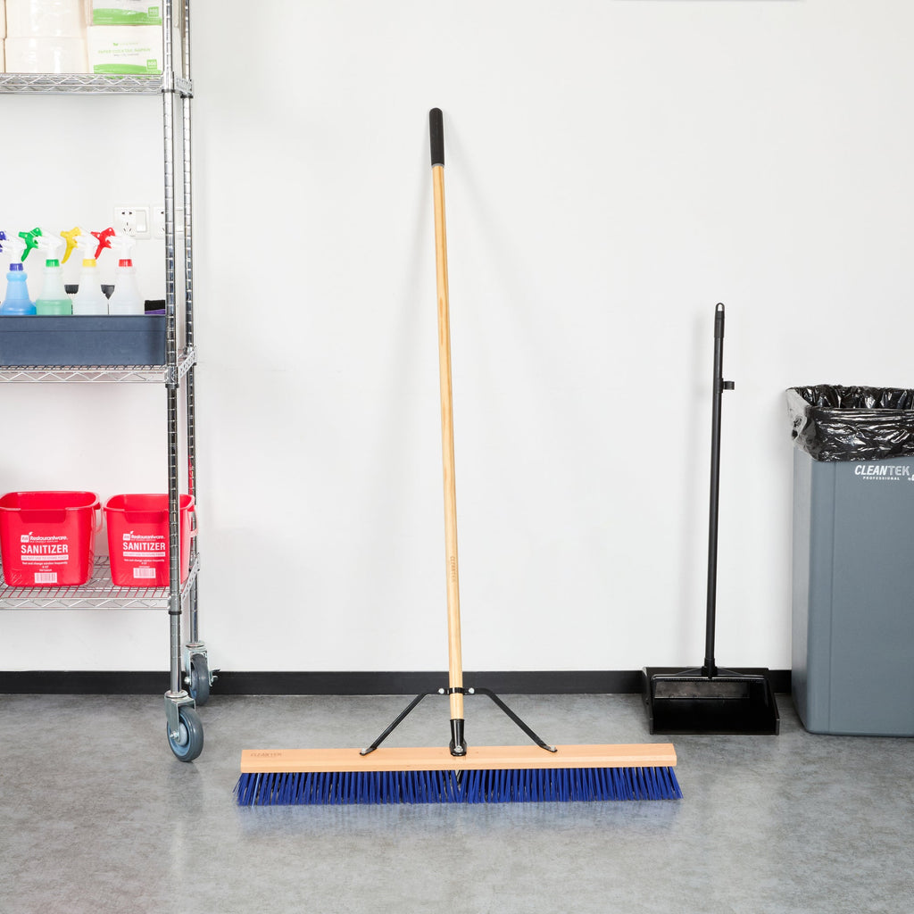 Clean Tek Professional 36" Contractor / Push Broom - with Heavy Flagged Bristles, 60" Wood Handle - 1 count box