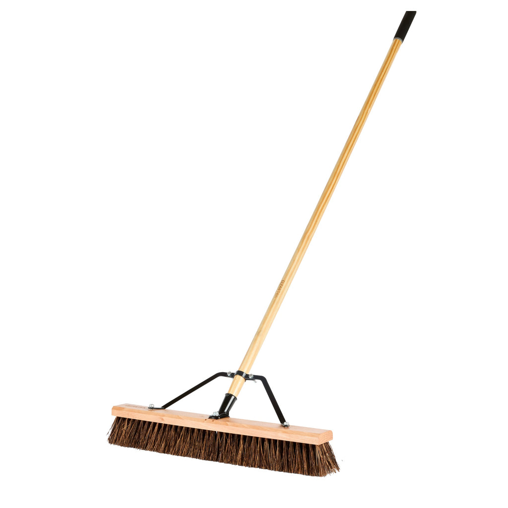 Clean Tek Professional 24" Garage / Push Broom - with Palmyra Unflagged Bristles, 60" Wood Handle - 1 count box