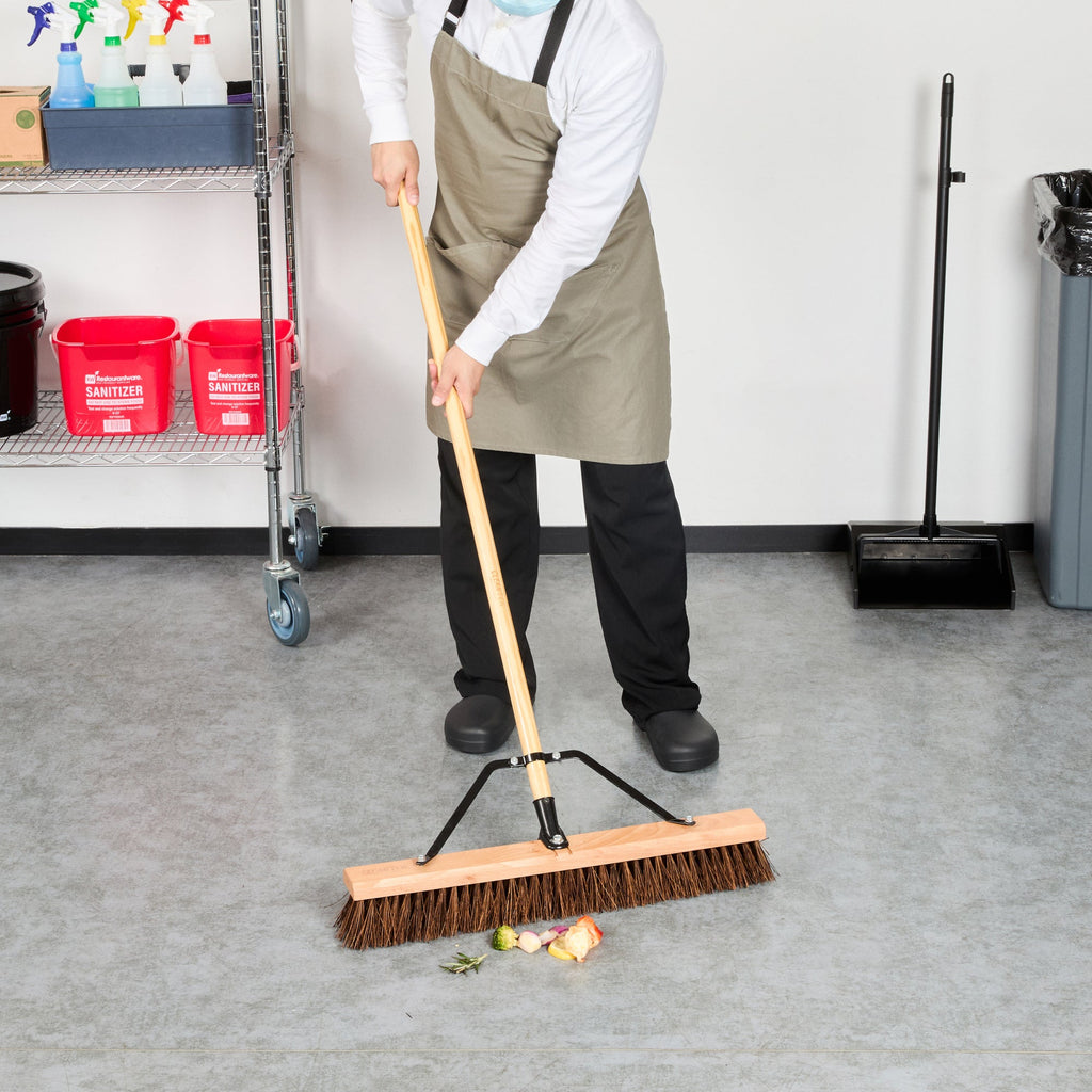 Clean Tek Professional 24" Garage / Push Broom - with Palmyra Unflagged Bristles, 60" Wood Handle - 1 count box