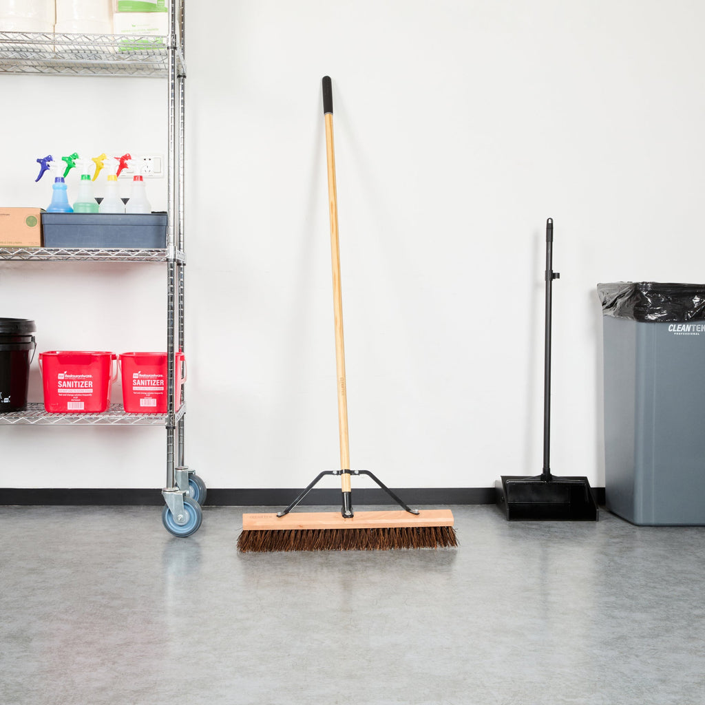Clean Tek Professional 24" Garage / Push Broom - with Palmyra Unflagged Bristles, 60" Wood Handle - 1 count box