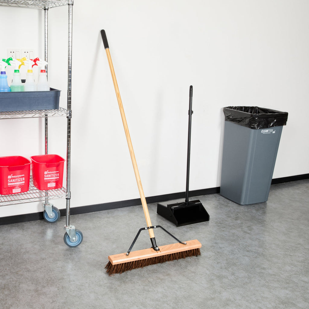 Clean Tek Professional 24" Garage / Push Broom - with Palmyra Unflagged Bristles, 60" Wood Handle - 1 count box
