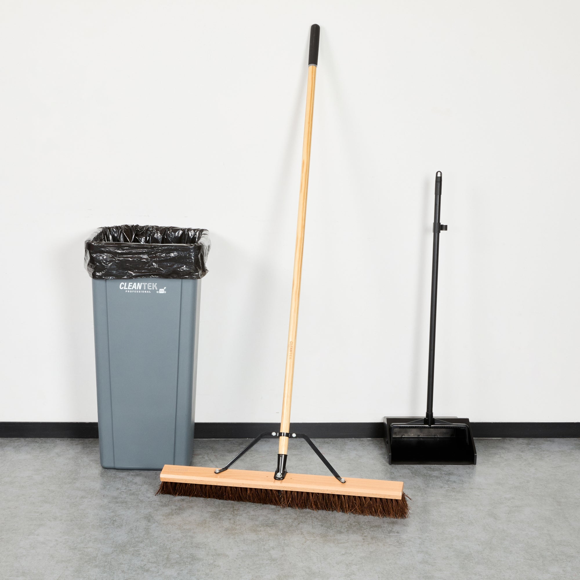Clean Tek Professional 30" Garage / Push Broom - with Palmyra Unflagged Bristles, 60" Wood Handle - 1 count box