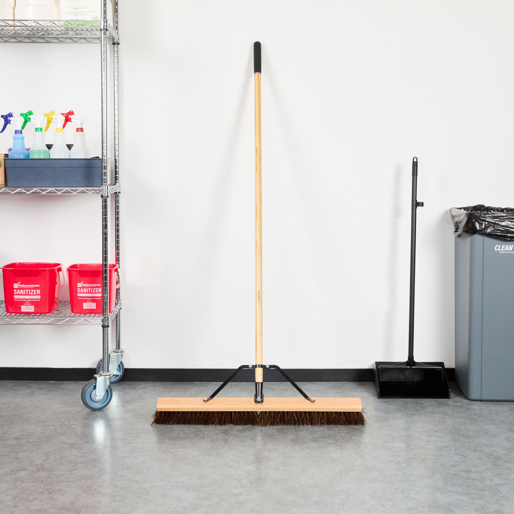 Clean Tek Professional 30" Garage / Push Broom - with Palmyra Unflagged Bristles, 60" Wood Handle - 1 count box