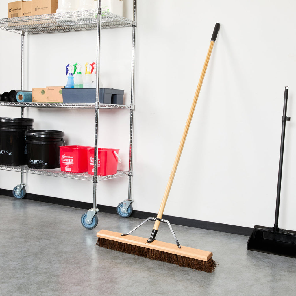 Clean Tek Professional 30" Garage / Push Broom - with Palmyra Unflagged Bristles, 60" Wood Handle - 1 count box