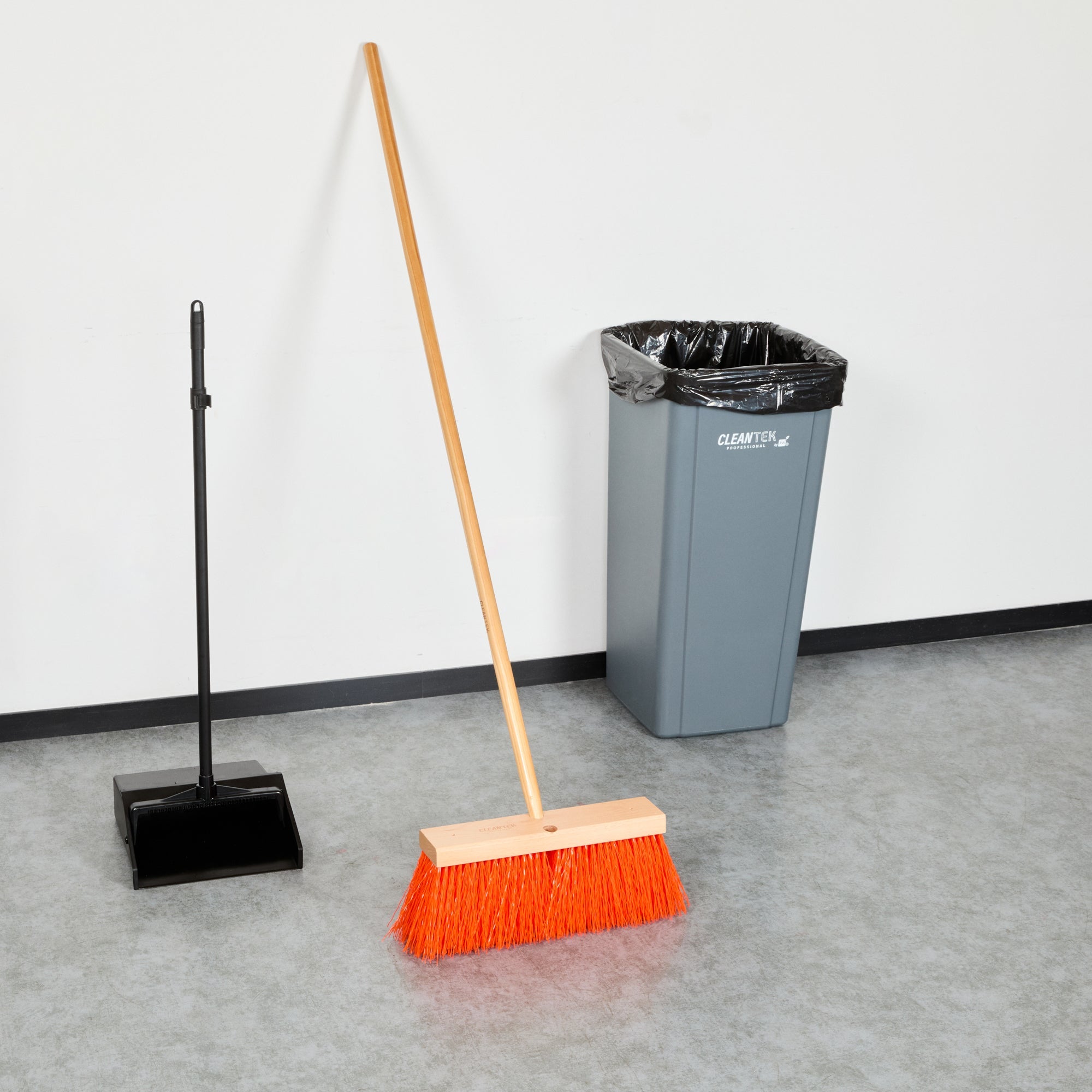 Clean Tek Professional 16" Street / Push Broom - with Heavy Unflagged Bristles, 60" Wood Handle - 1 count box