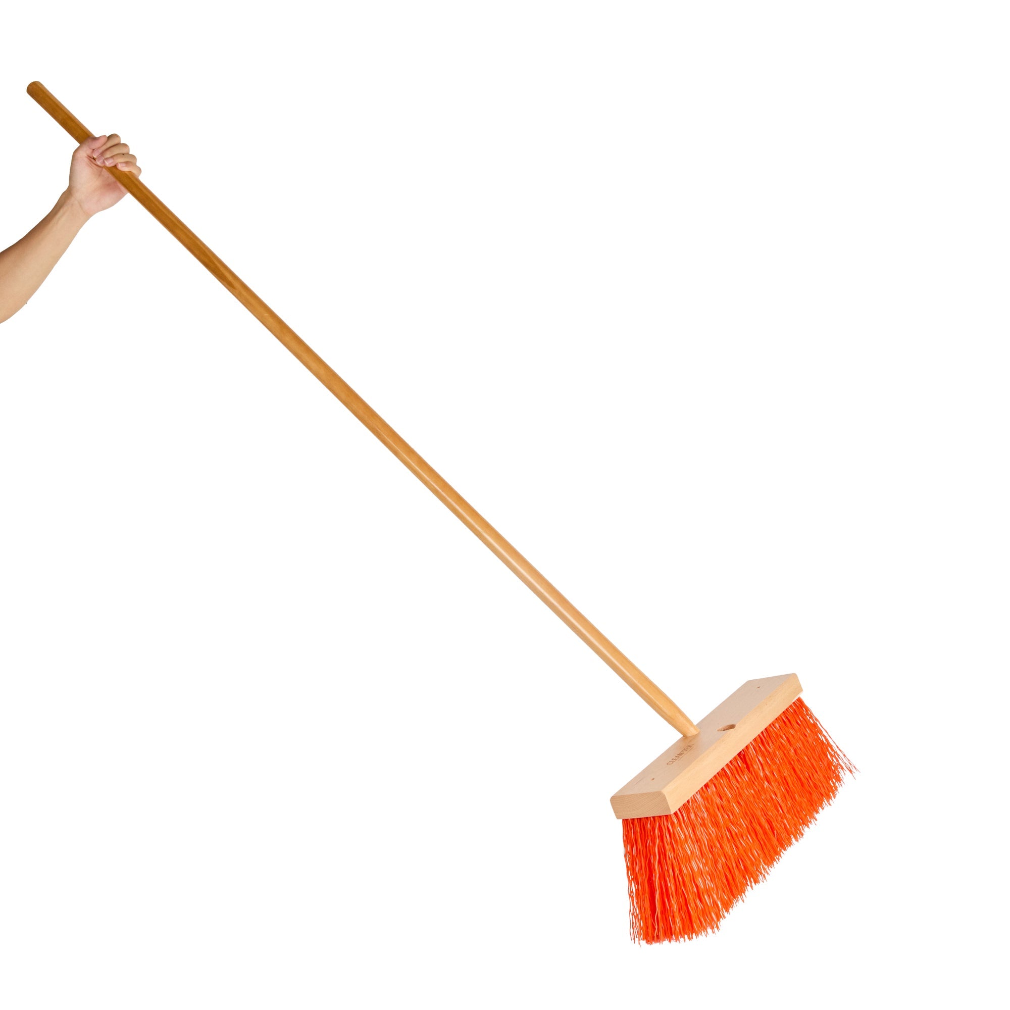Clean Tek Professional 16" Street / Push Broom - with Heavy Unflagged Bristles, 60" Wood Handle - 1 count box