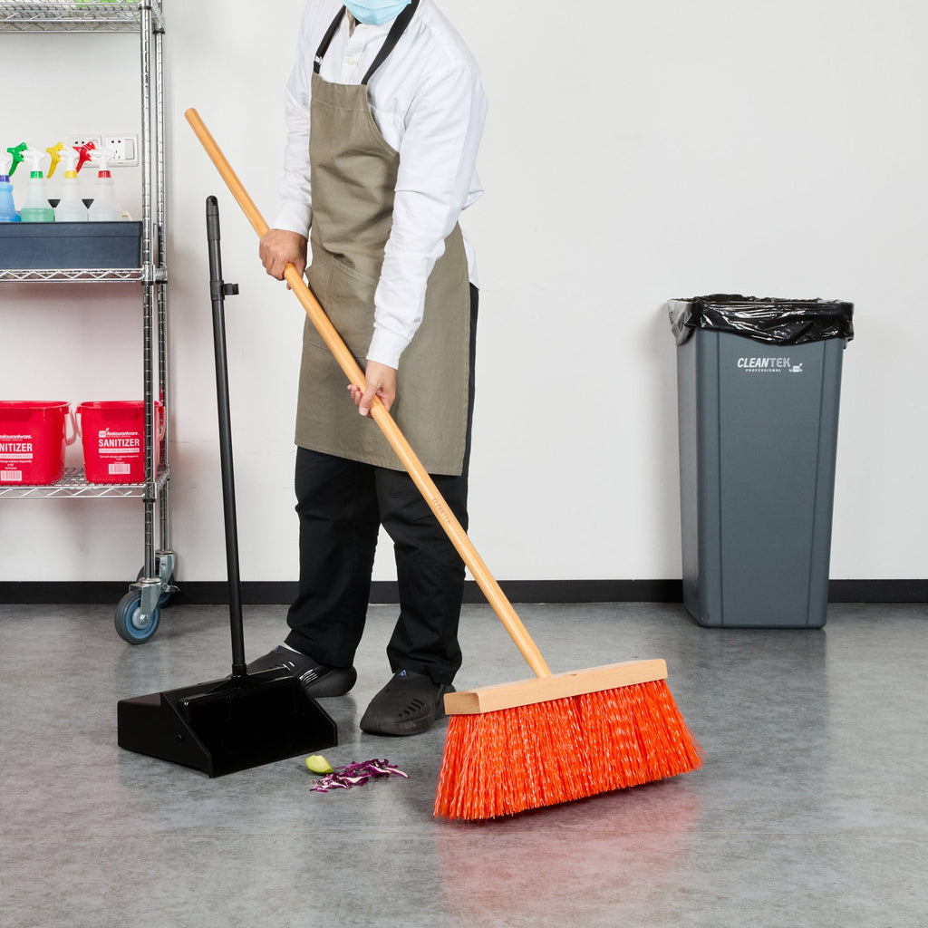 Clean Tek Professional 16" Street / Push Broom - with Heavy Unflagged Bristles, 60" Wood Handle - 1 count box