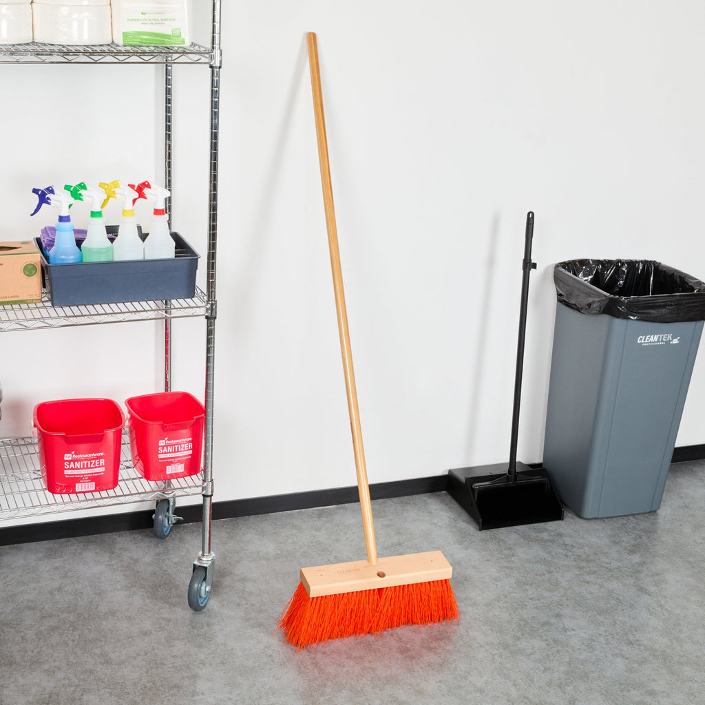Clean Tek Professional 16" Street / Push Broom - with Heavy Unflagged Bristles, 60" Wood Handle - 1 count box