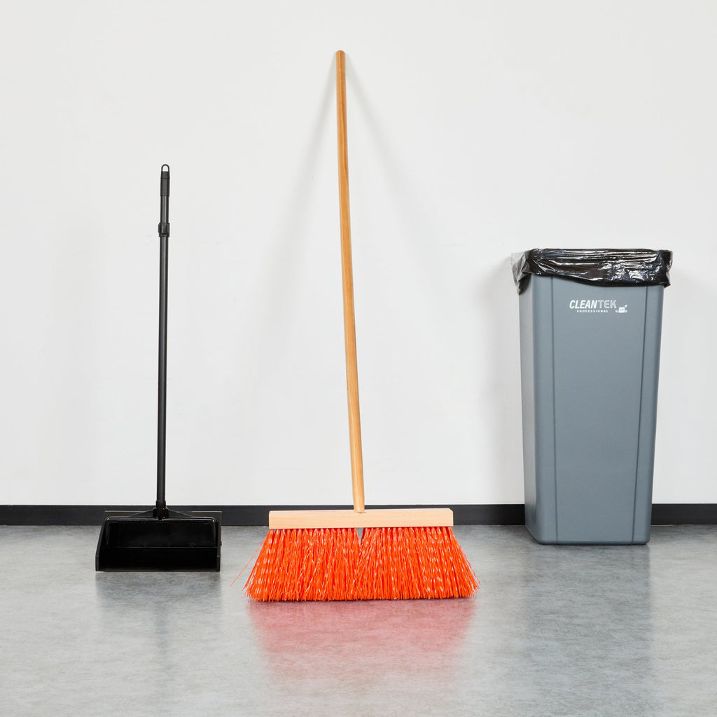 Clean Tek Professional 16" Street / Push Broom - with Heavy Unflagged Bristles, 60" Wood Handle - 1 count box