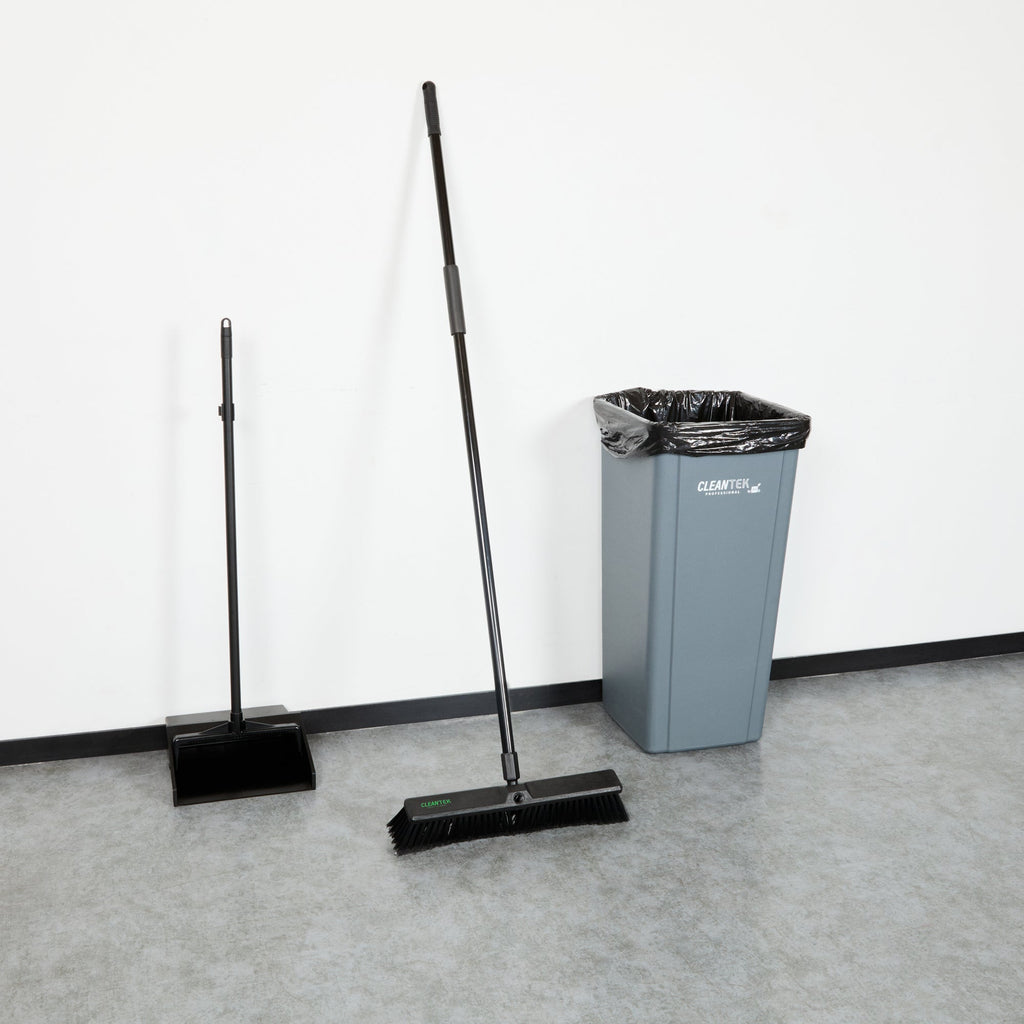 Clean Tek Professional 17 1/4" Black Plastic Push Broom - with Fine Flagged Bristles, 59" Steel Handle - 1 count box