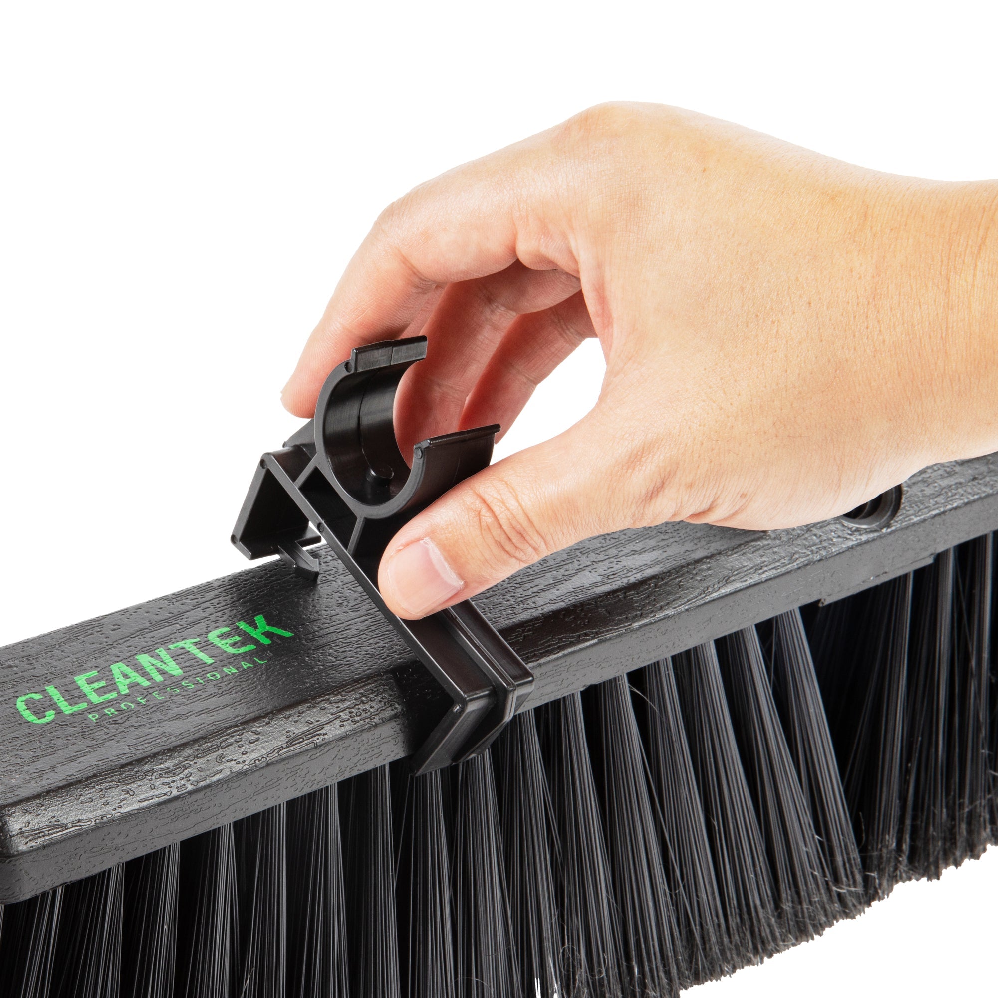 Clean Tek Professional 17 1/4" Black Plastic Push Broom - with Fine Flagged Bristles, 59" Steel Handle - 1 count box